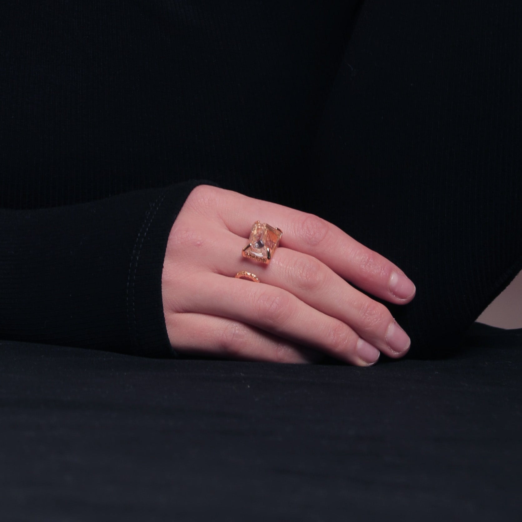 Natural White Crystal Texture Gold-plated Silver Adjustable Ring