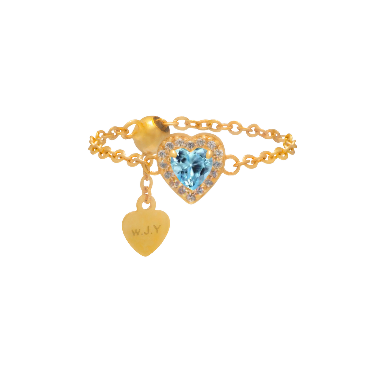 Aquamarine Birthstones Love Zipper Gold Ring