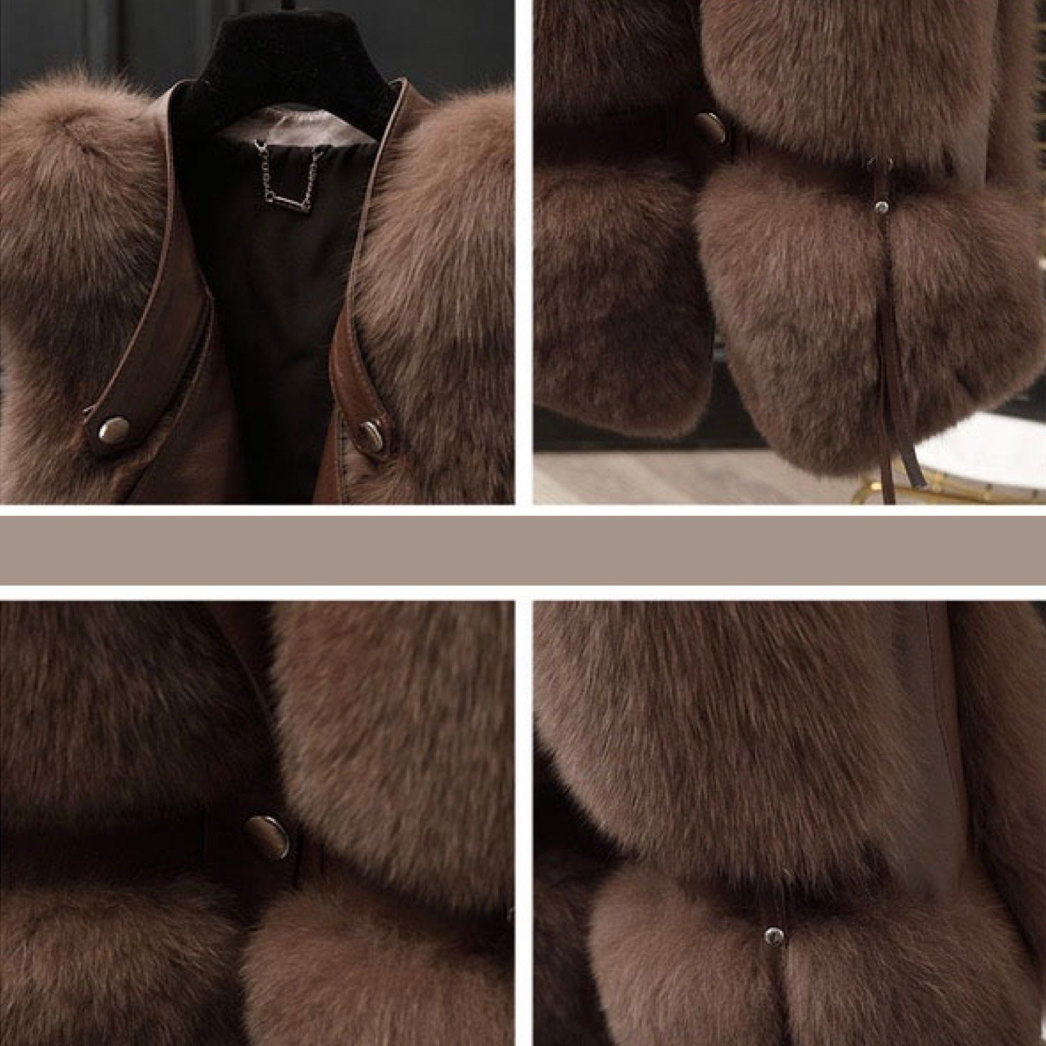 Galaxy Vest Faux Fur Brown Leather Zipper