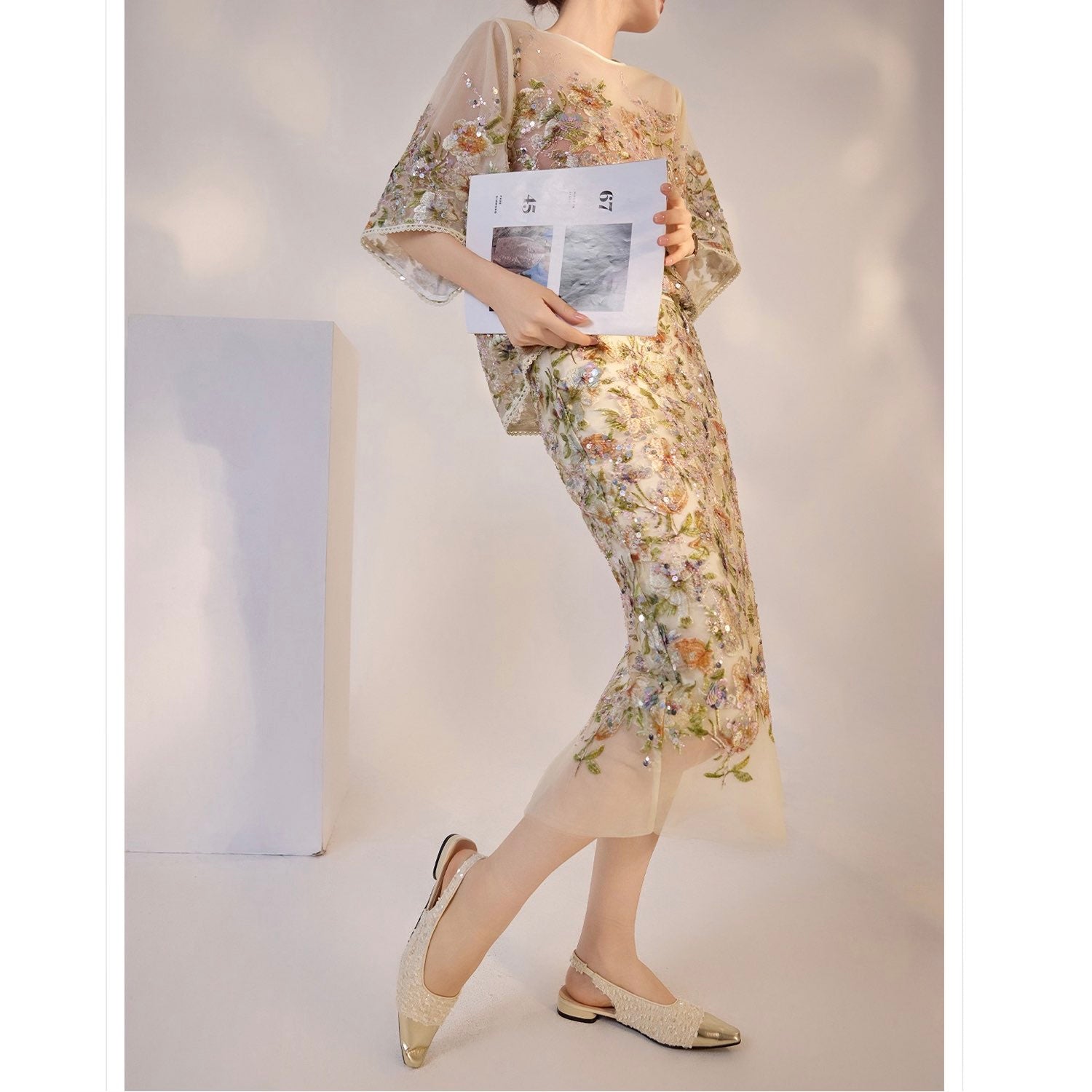 Embroidered Skirt White Floral Stylish Stitching Spring Summer