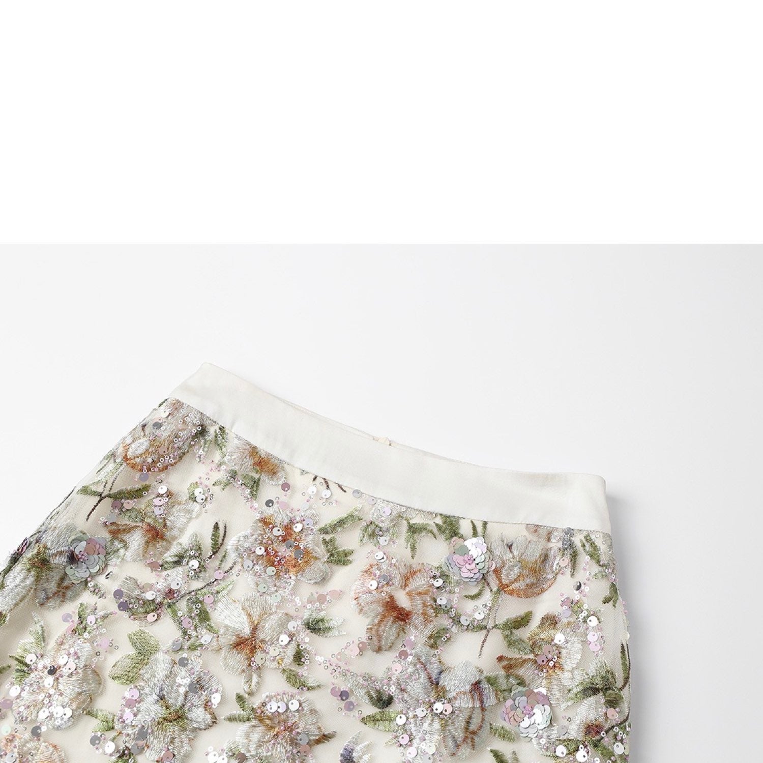 Embroidered Skirt White Floral Stylish Stitching Spring Summer