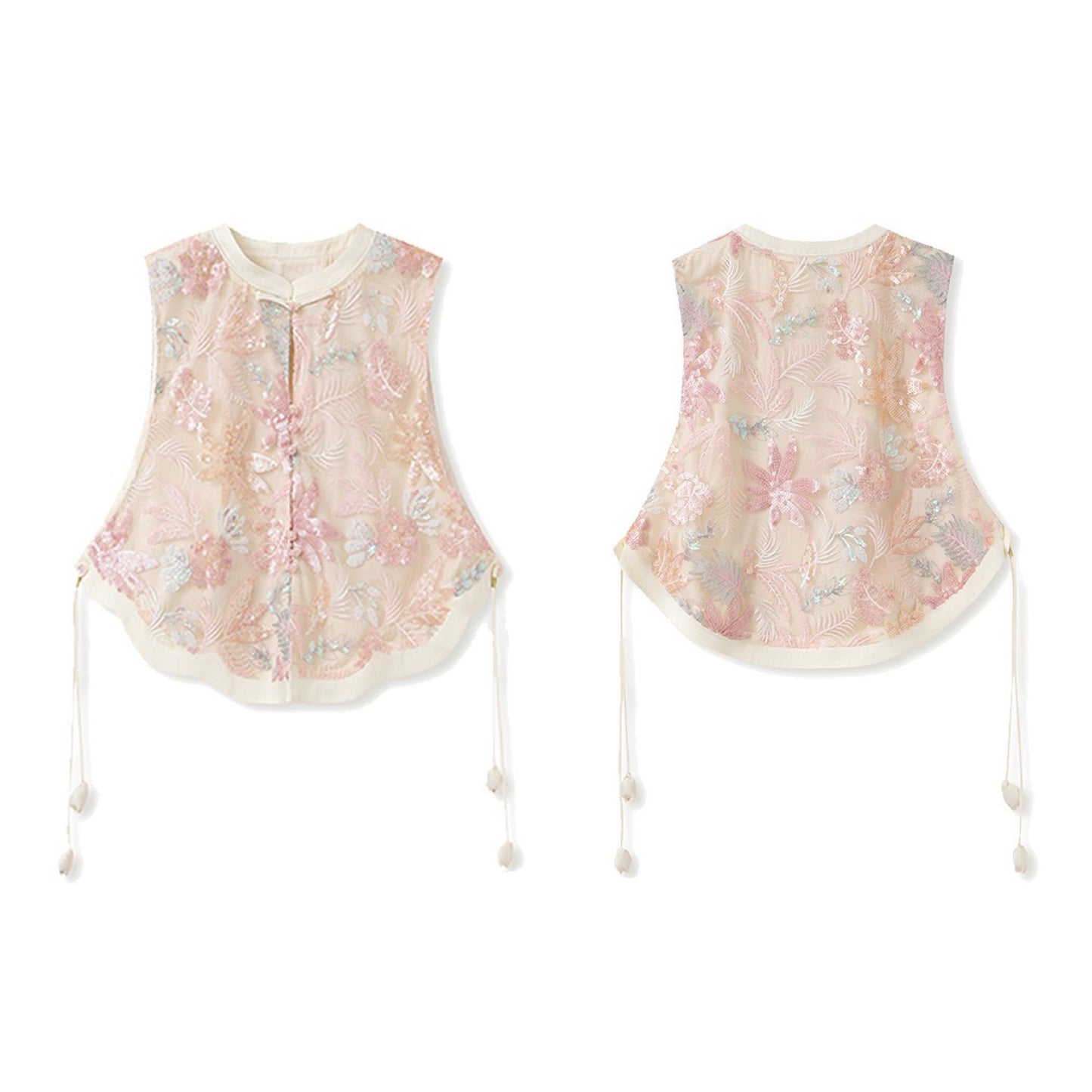 Pastel Floral Embroidered Detail Top