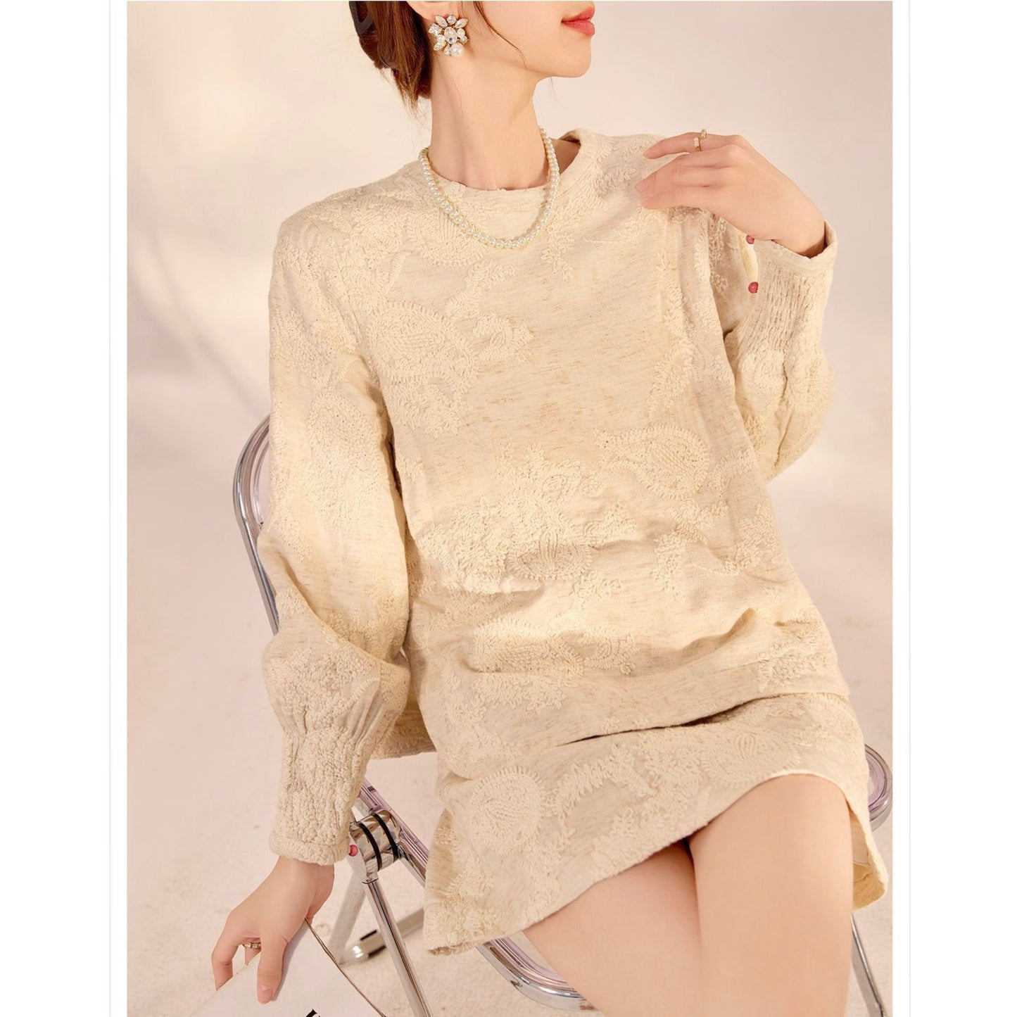 Textured Embroidered Linen-Blend Blouse