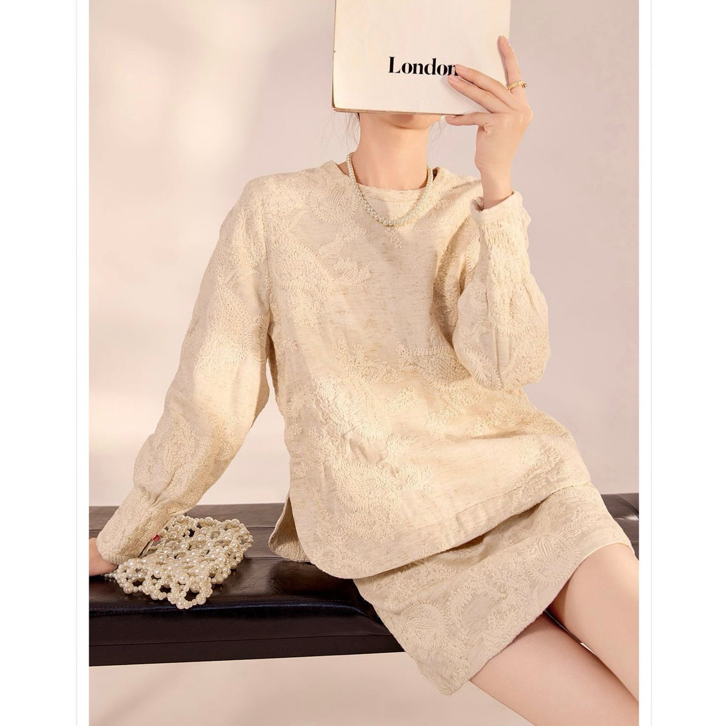 Textured Embroidered Linen-Blend Short Skirt