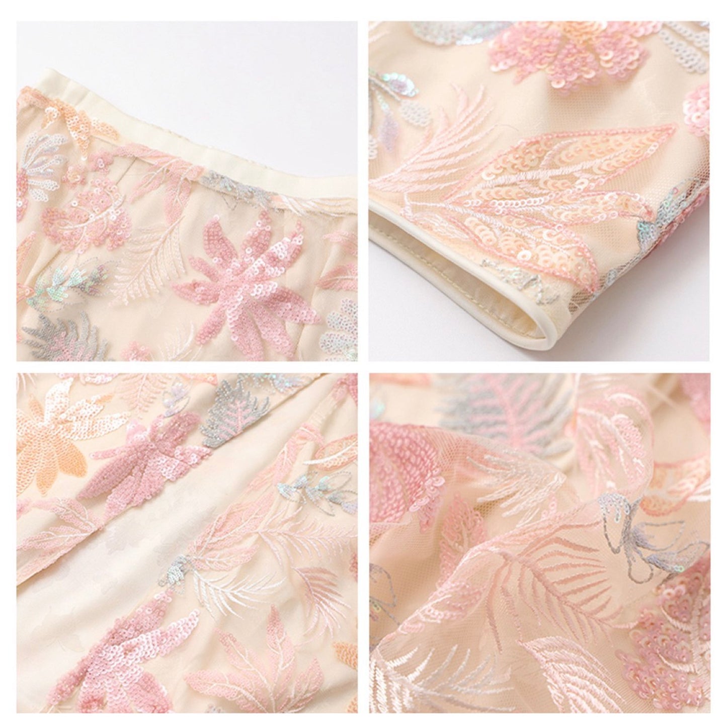 Pastel Floral Embroidered Detail Skirt
