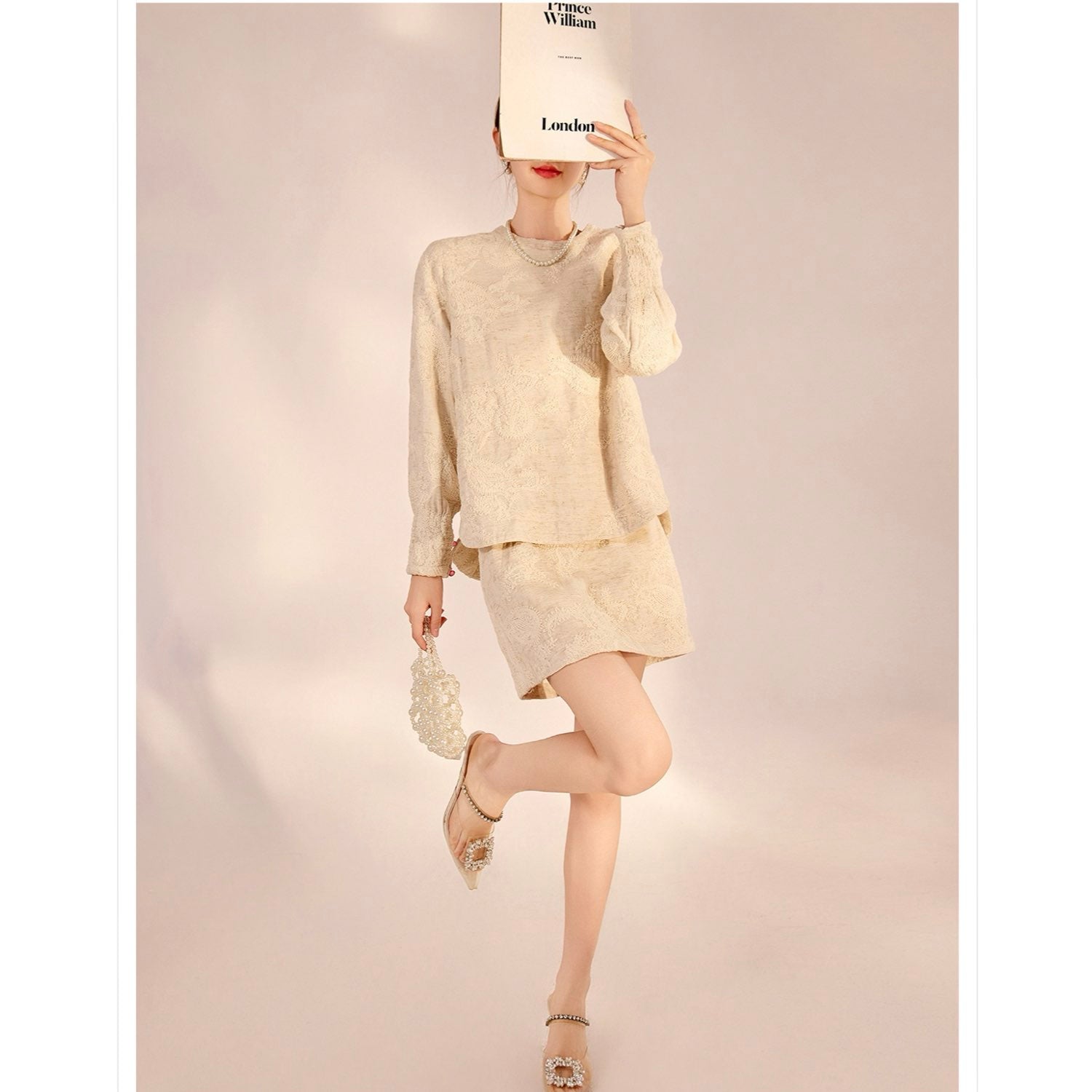 Textured Embroidered Linen-Blend Blouse
