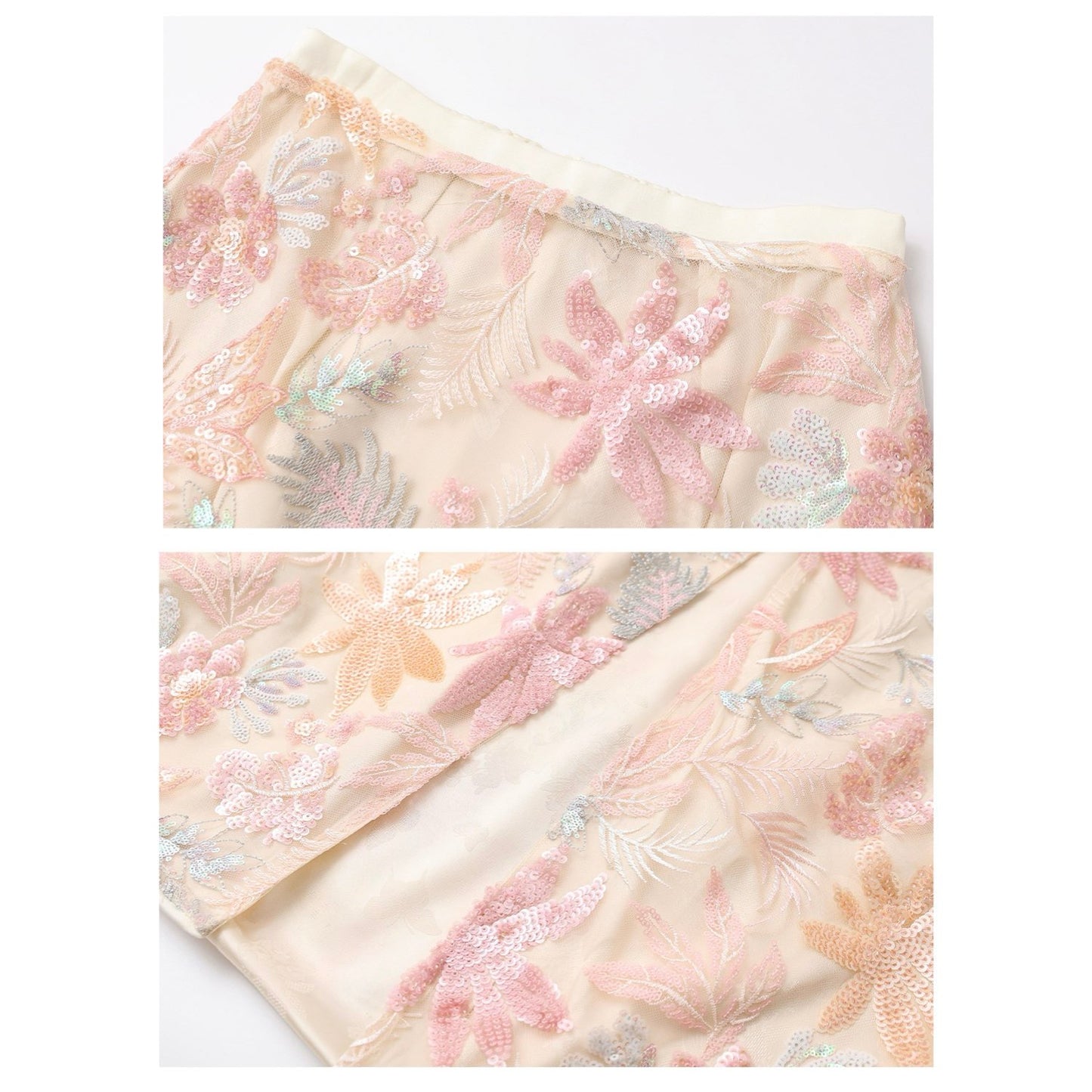Pastel Floral Embroidered Detail Skirt