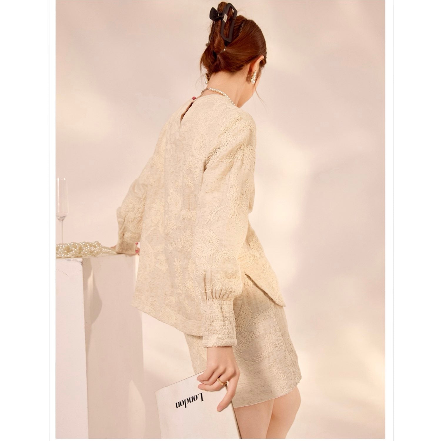 Textured Embroidered Linen-Blend Blouse