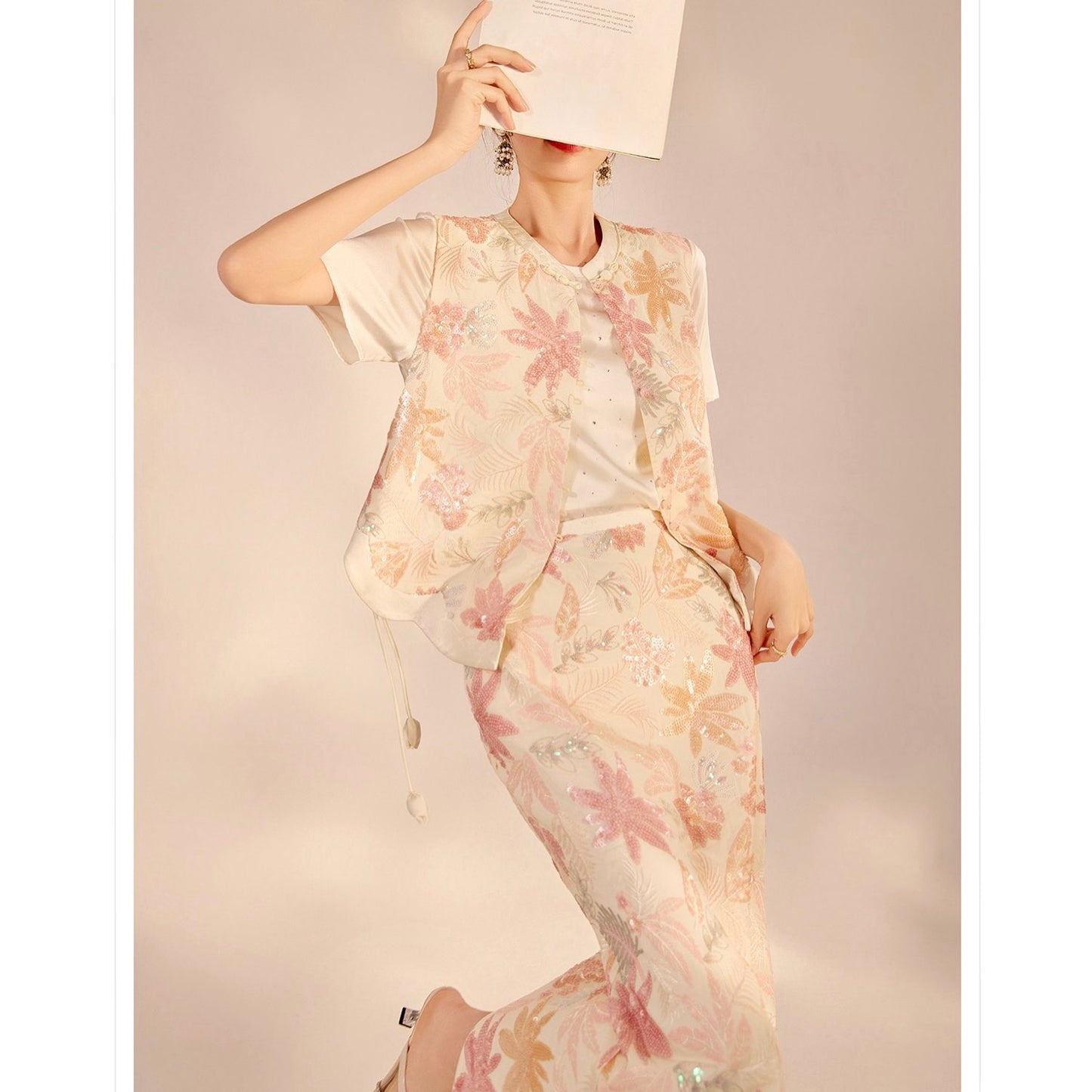 Pastel Floral Embroidered Detail Skirt