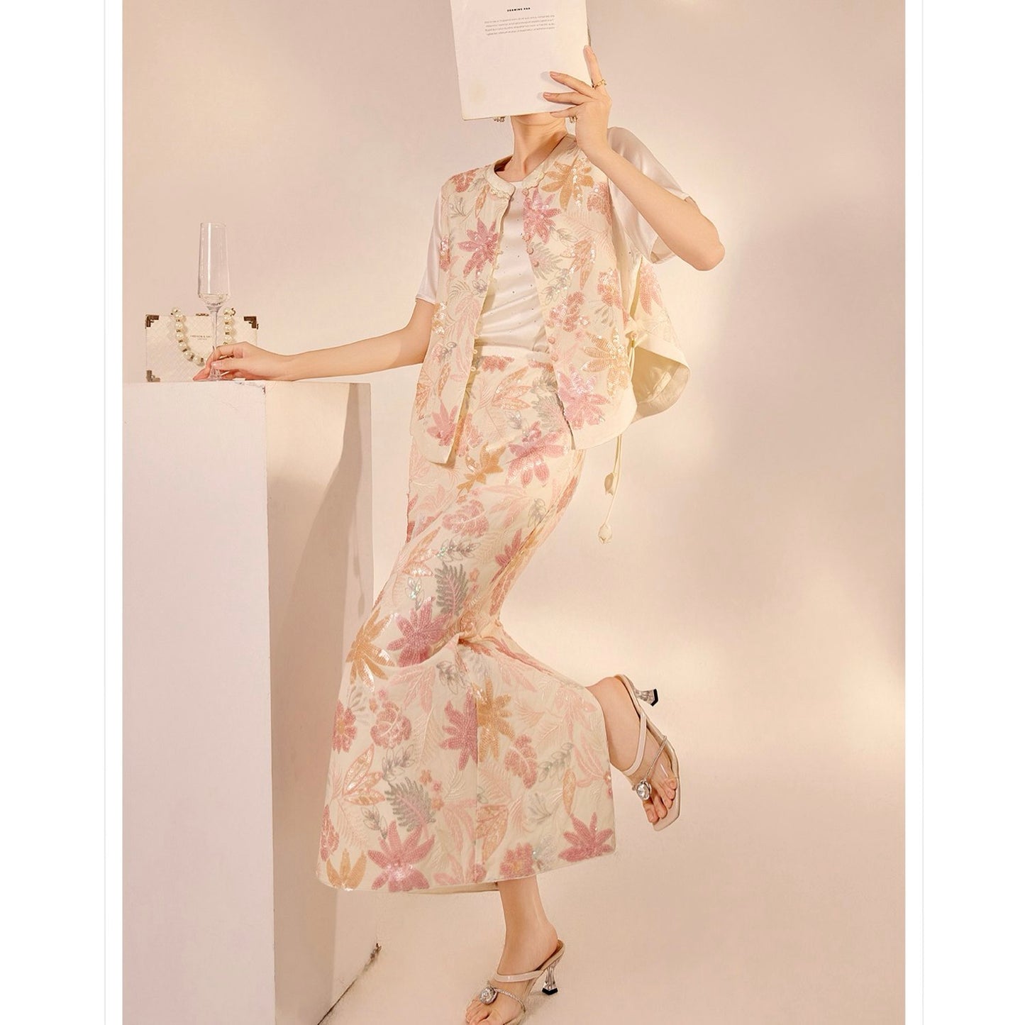 Pastel Floral Embroidered Detail Skirt