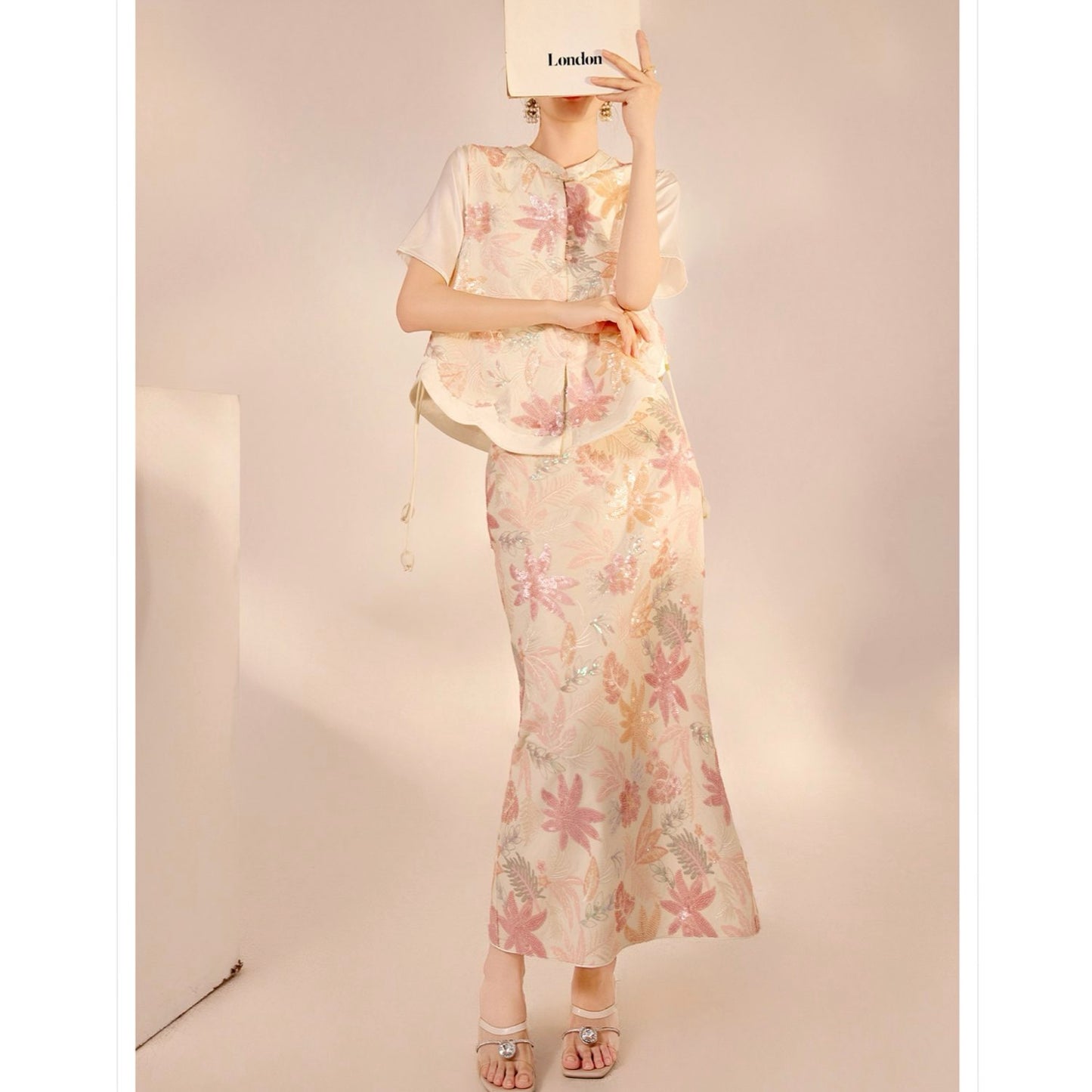 Pastel Floral Embroidered Detail Skirt