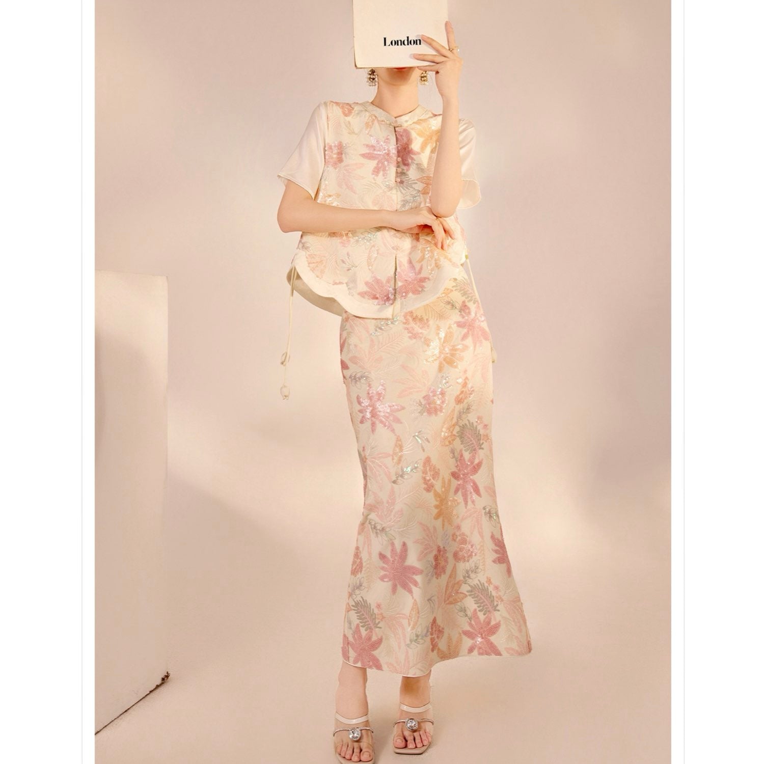 Pastel Floral Embroidered Detail Skirt