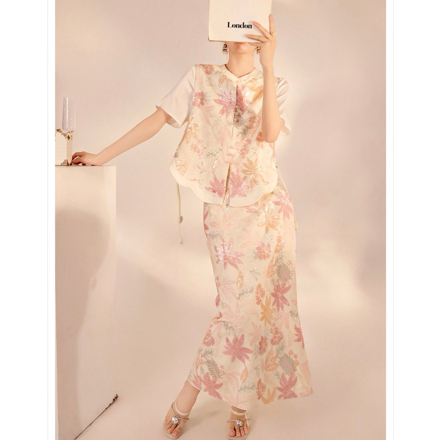Pastel Floral Embroidered Detail Skirt