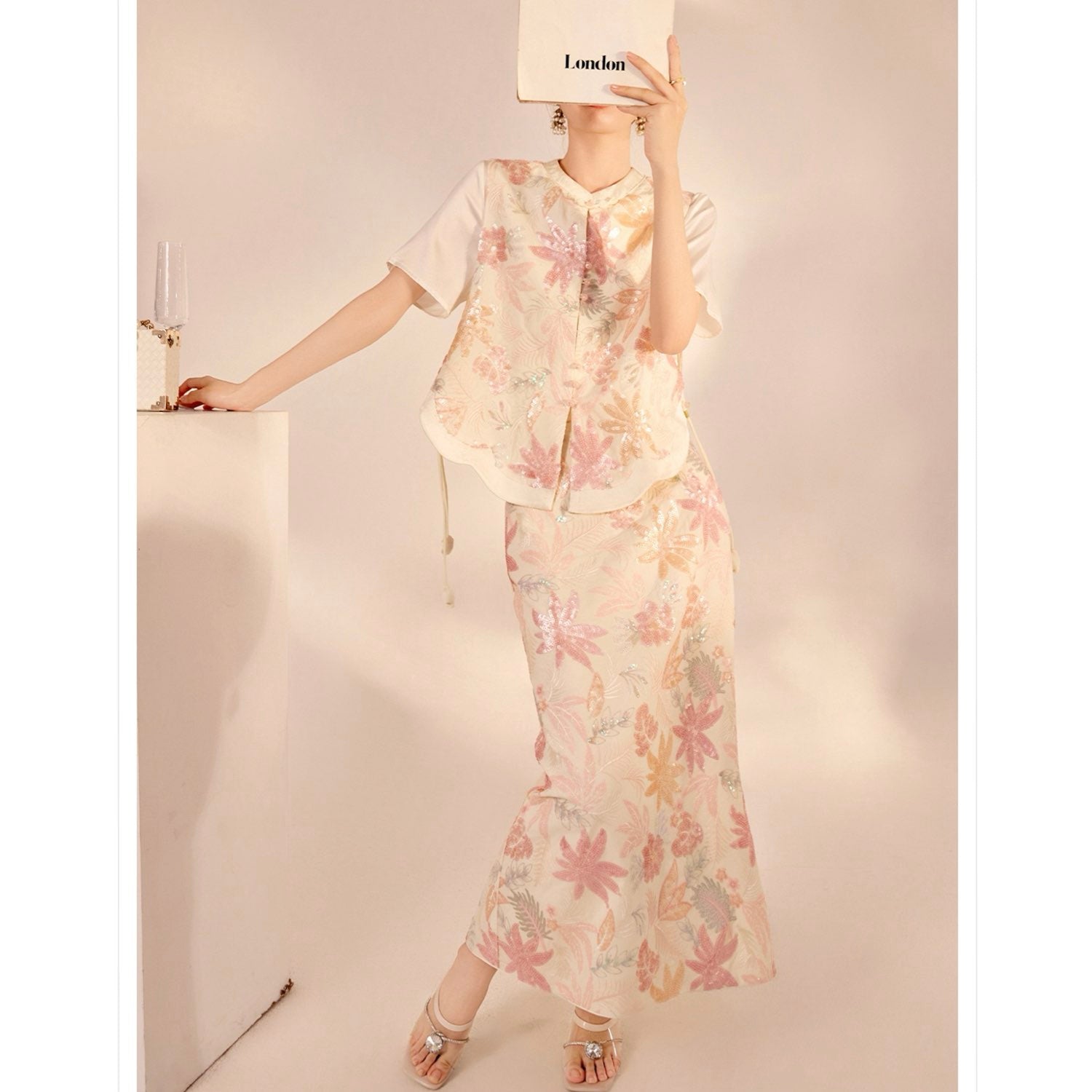 Pastel Floral Embroidered Detail Skirt