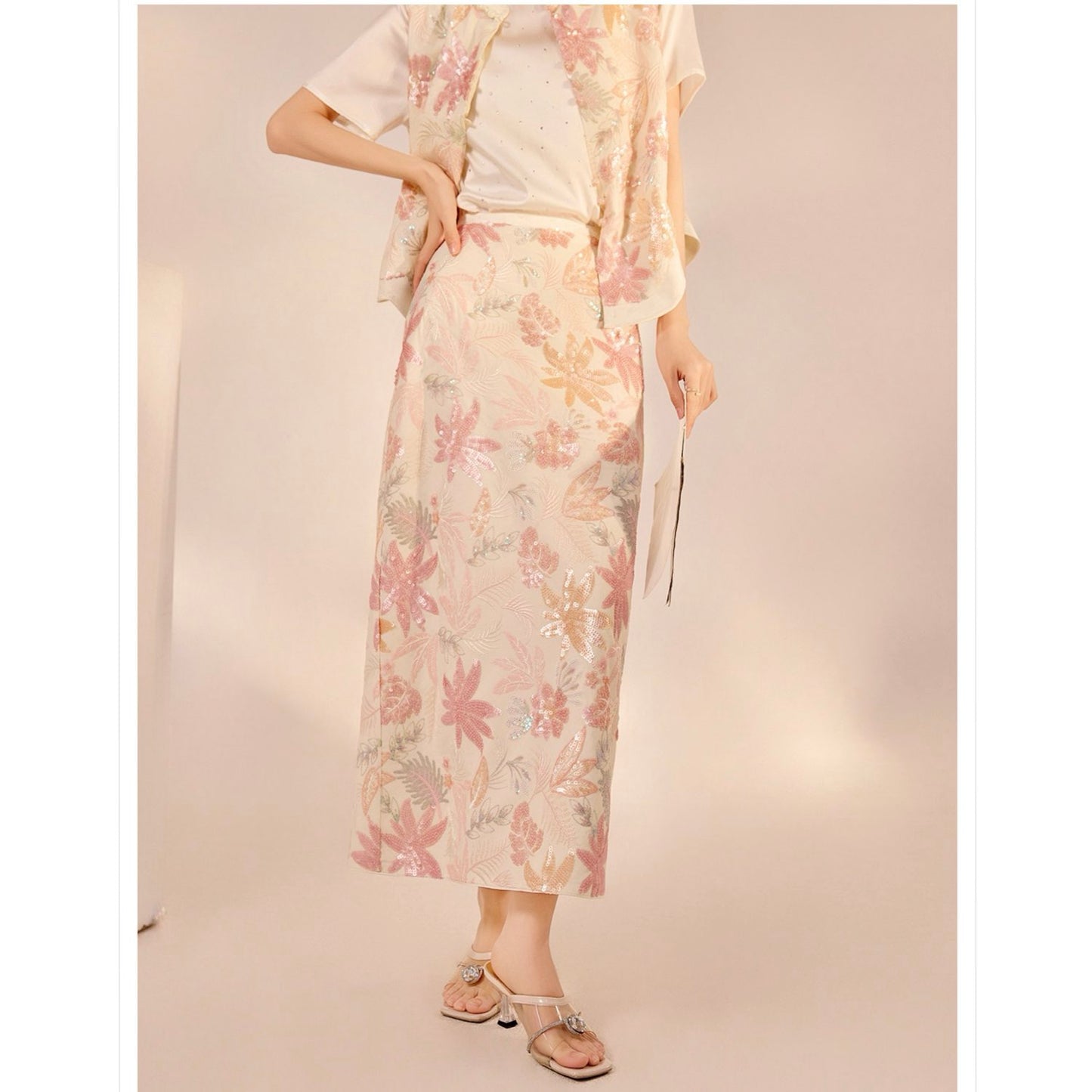 Pastel Floral Embroidered Detail Skirt
