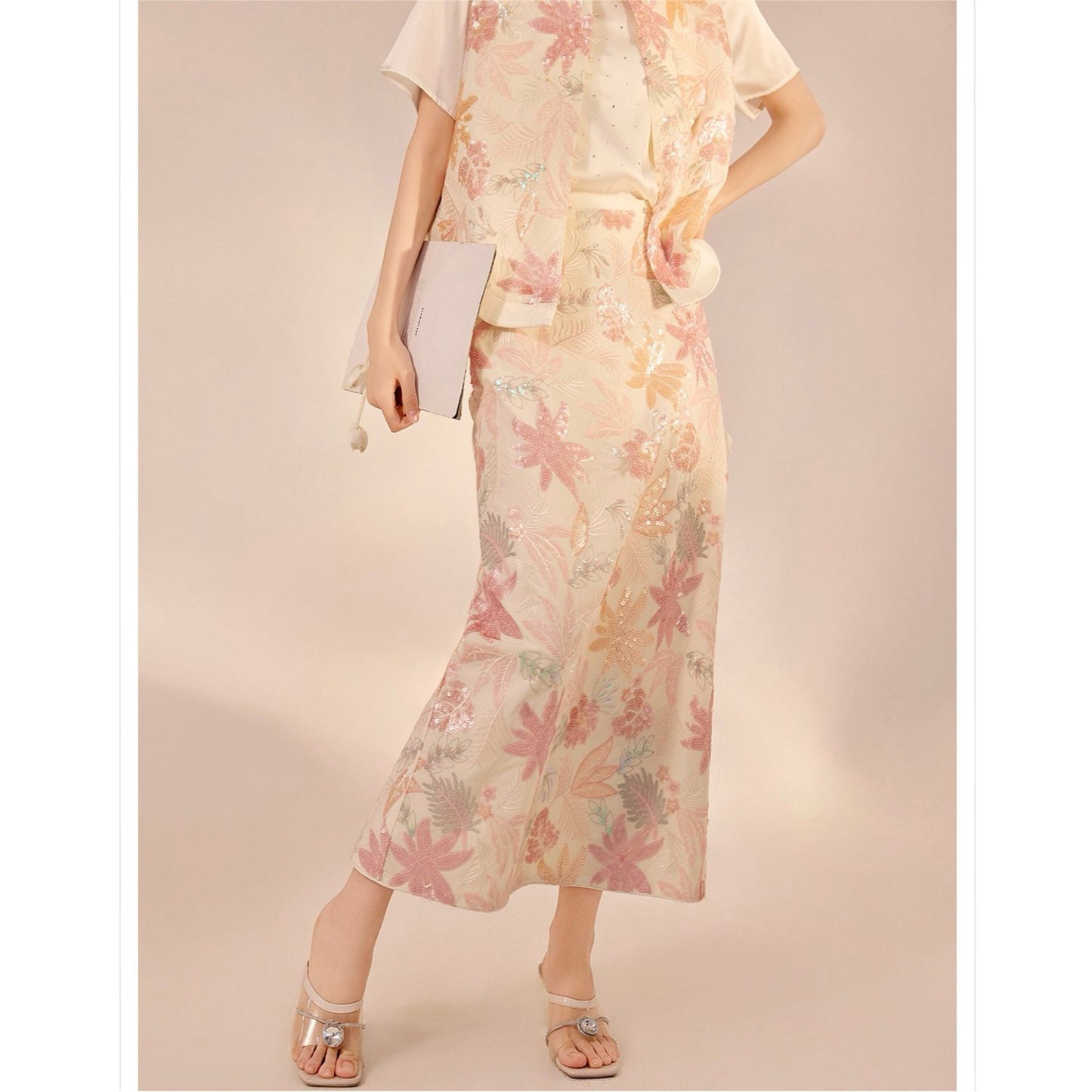 Pastel Floral Embroidered Detail Skirt