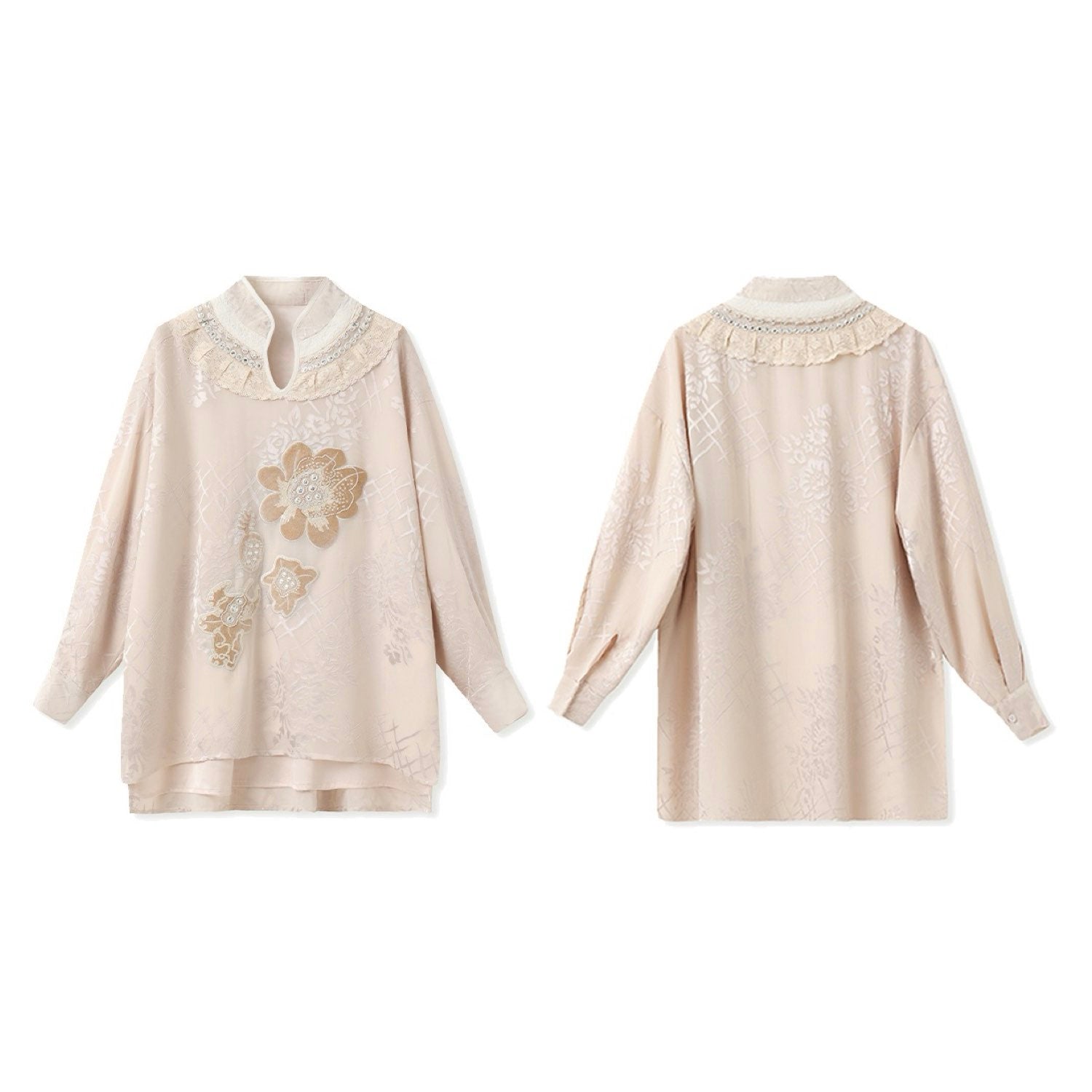 Embroidered Detail Floral Tunic in Champagne Beige