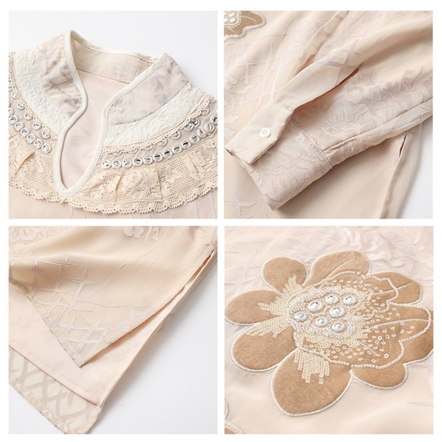 Embroidered Detail Floral Tunic in Champagne Beige