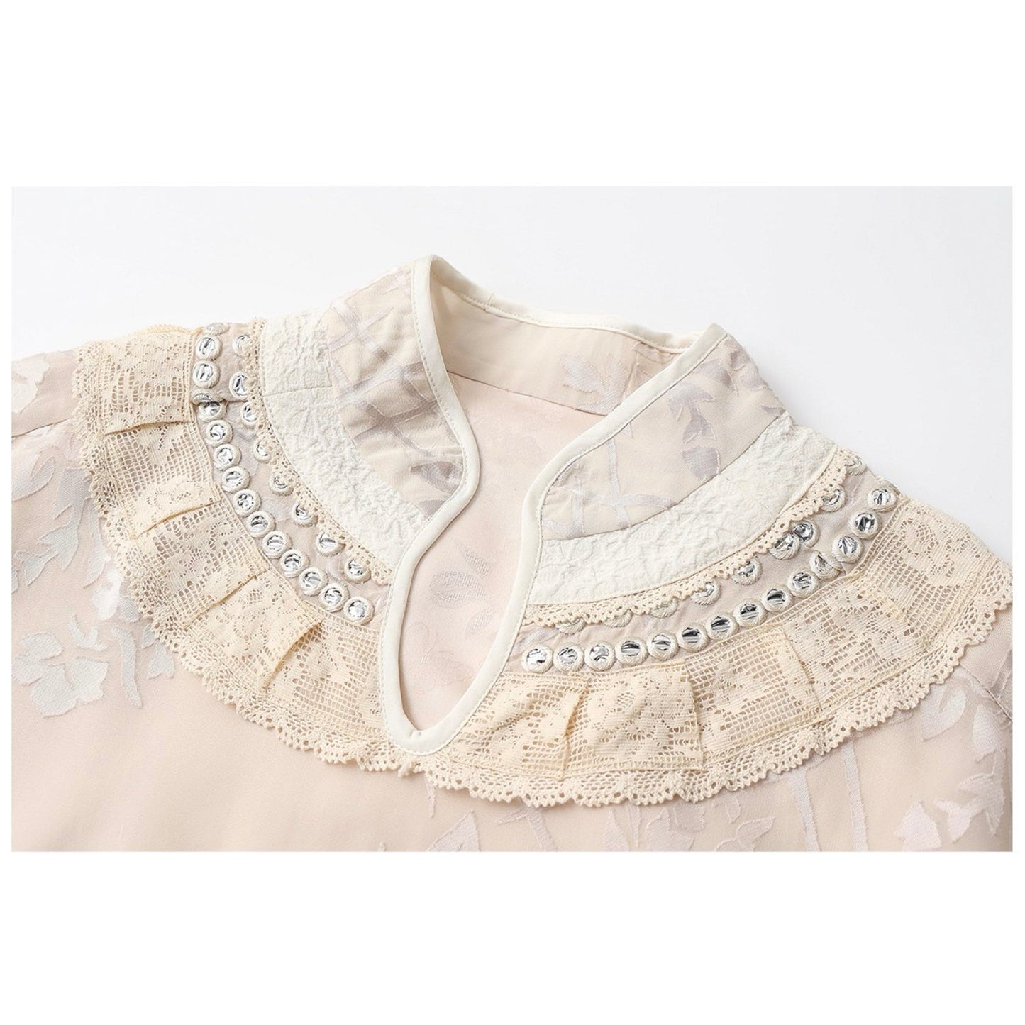 Embroidered Detail Floral Tunic in Champagne Beige