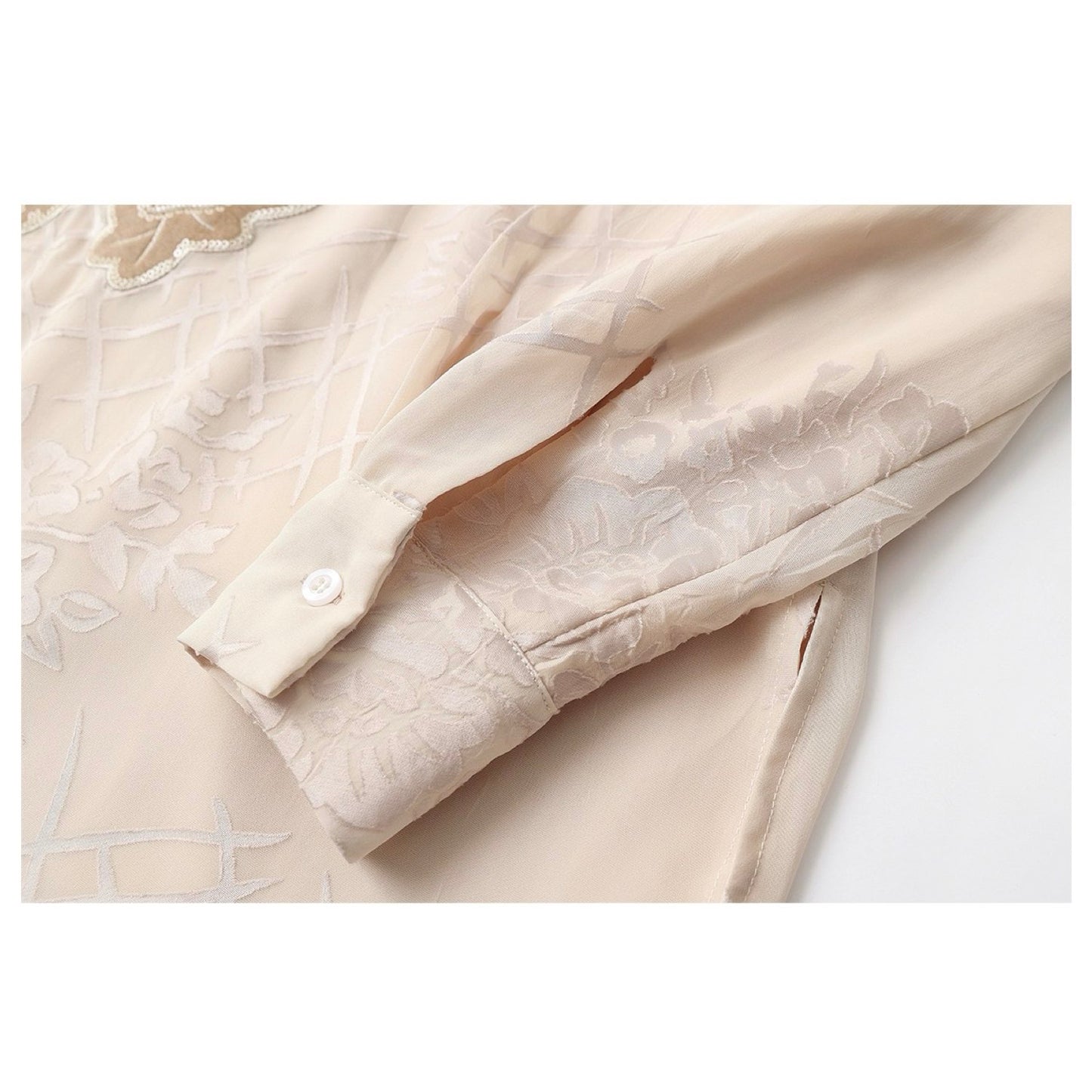 Embroidered Detail Floral Tunic in Champagne Beige