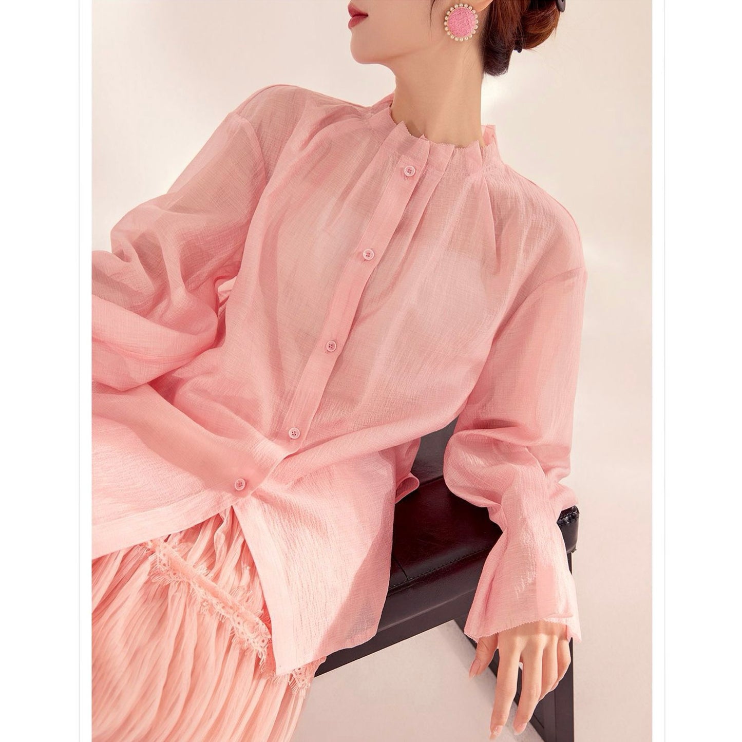 Pastel Pink Pleated Shirt