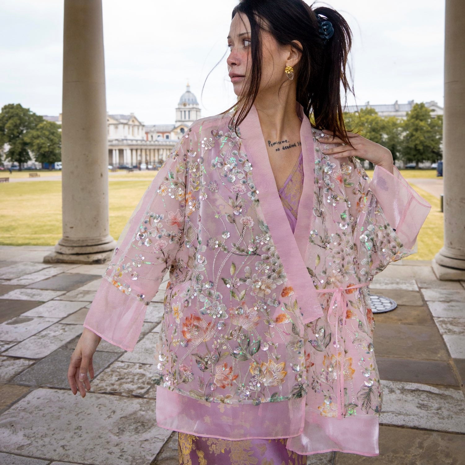 Embroidered Pink Floral Stylish Stitching Jacket Spring Summer