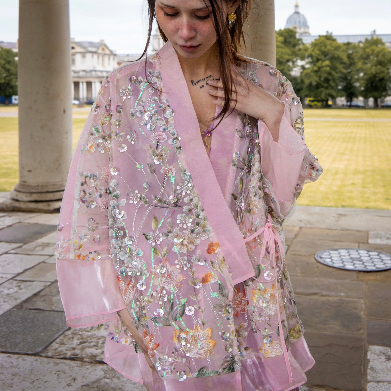 Embroidered Pink Floral Stylish Stitching Jacket Spring Summer