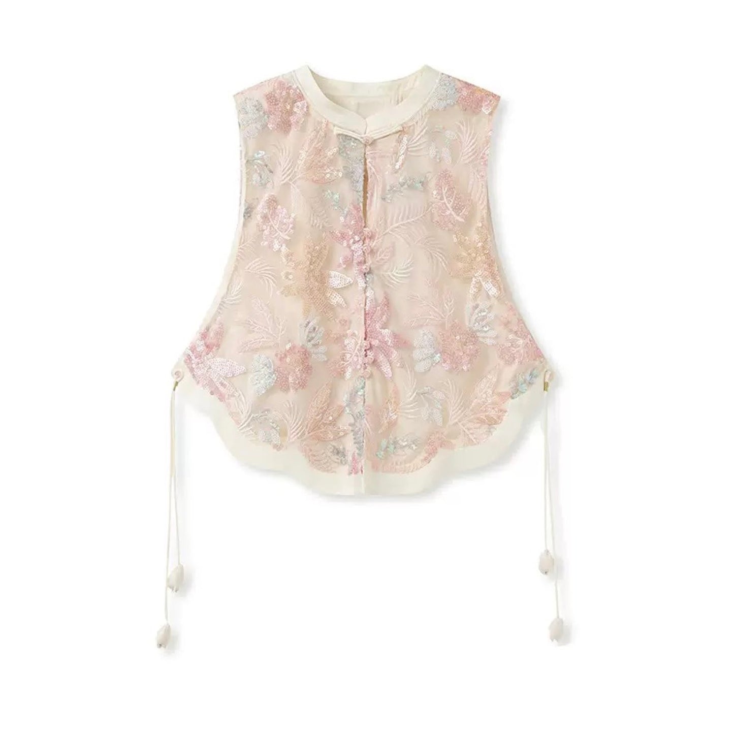 Pastel Floral Embroidered Detail Top