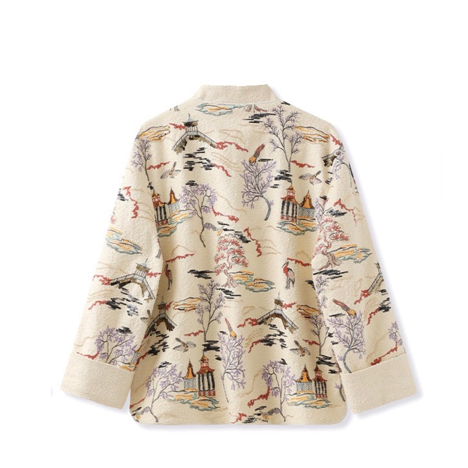 Embroidered Oriental Style Painting Stitching Short Coat All Seasons