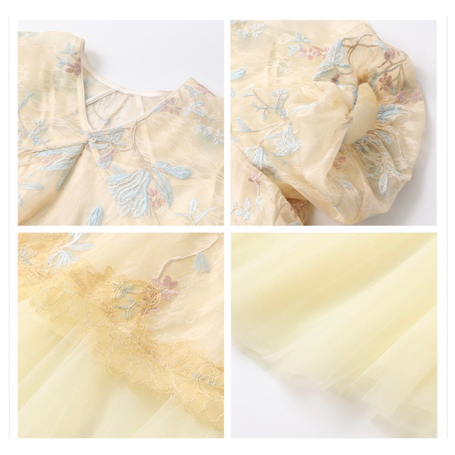 Embroidered Cream Yellow Lace Floral Wedding/ Vacation Dress