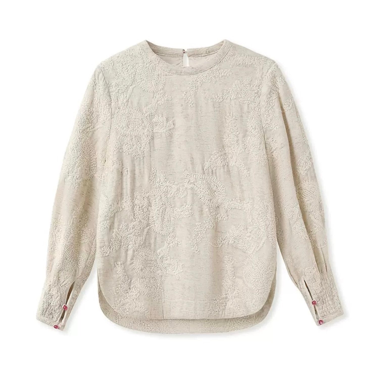 Textured Embroidered Linen-Blend Blouse