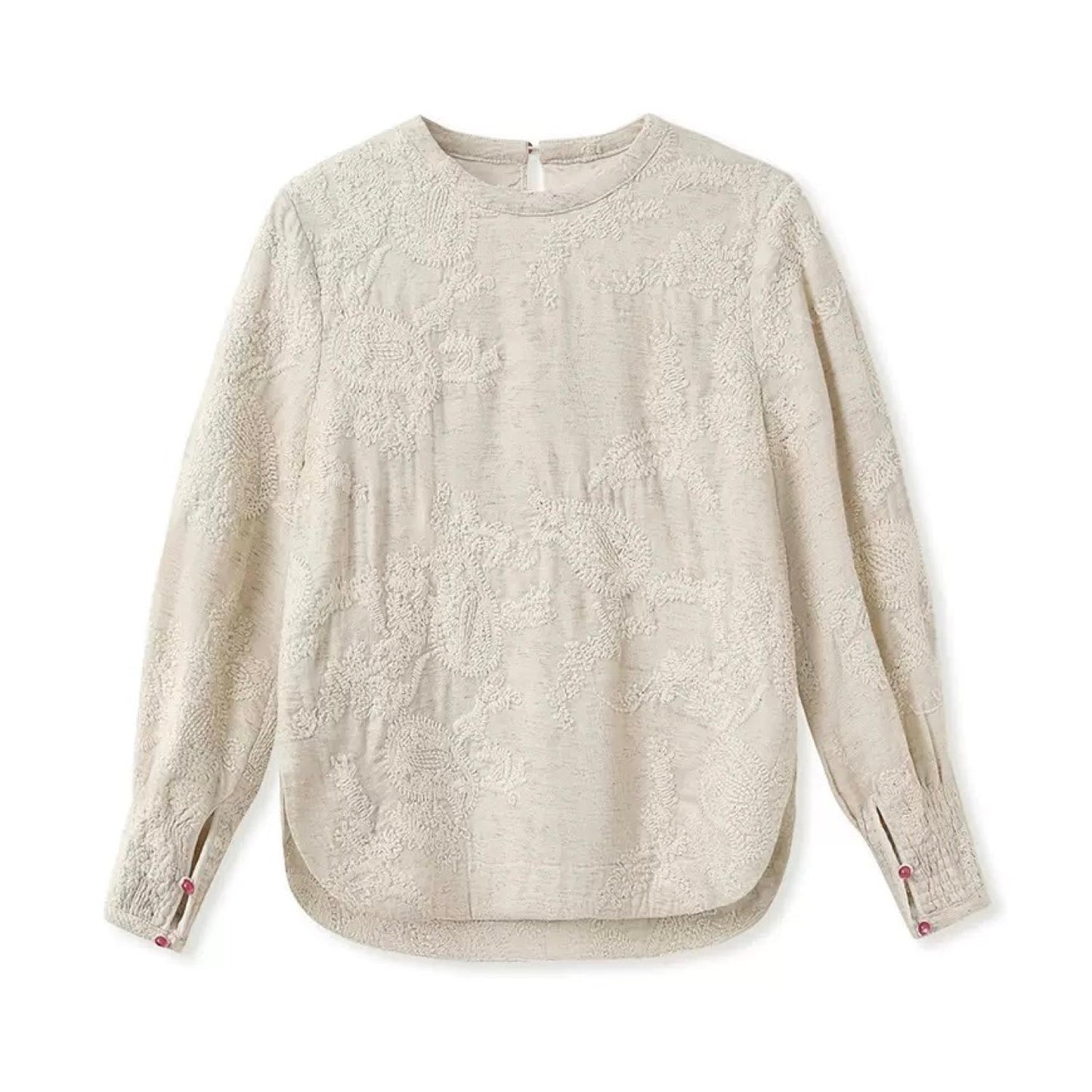 Textured Embroidered Linen-Blend Blouse