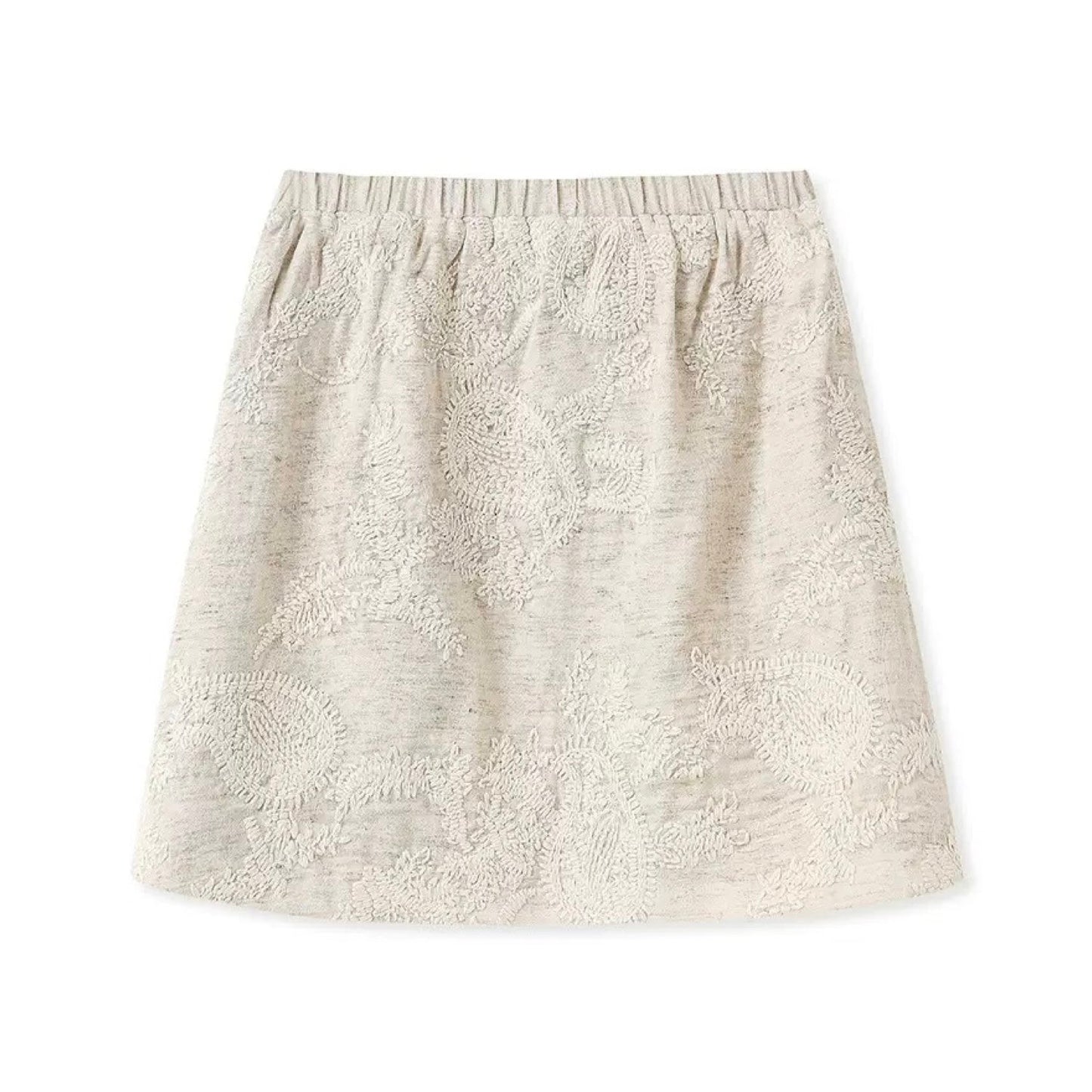 Textured Embroidered Linen-Blend Short Skirt