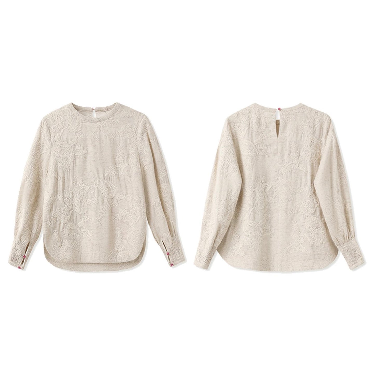 Textured Embroidered Linen-Blend Blouse
