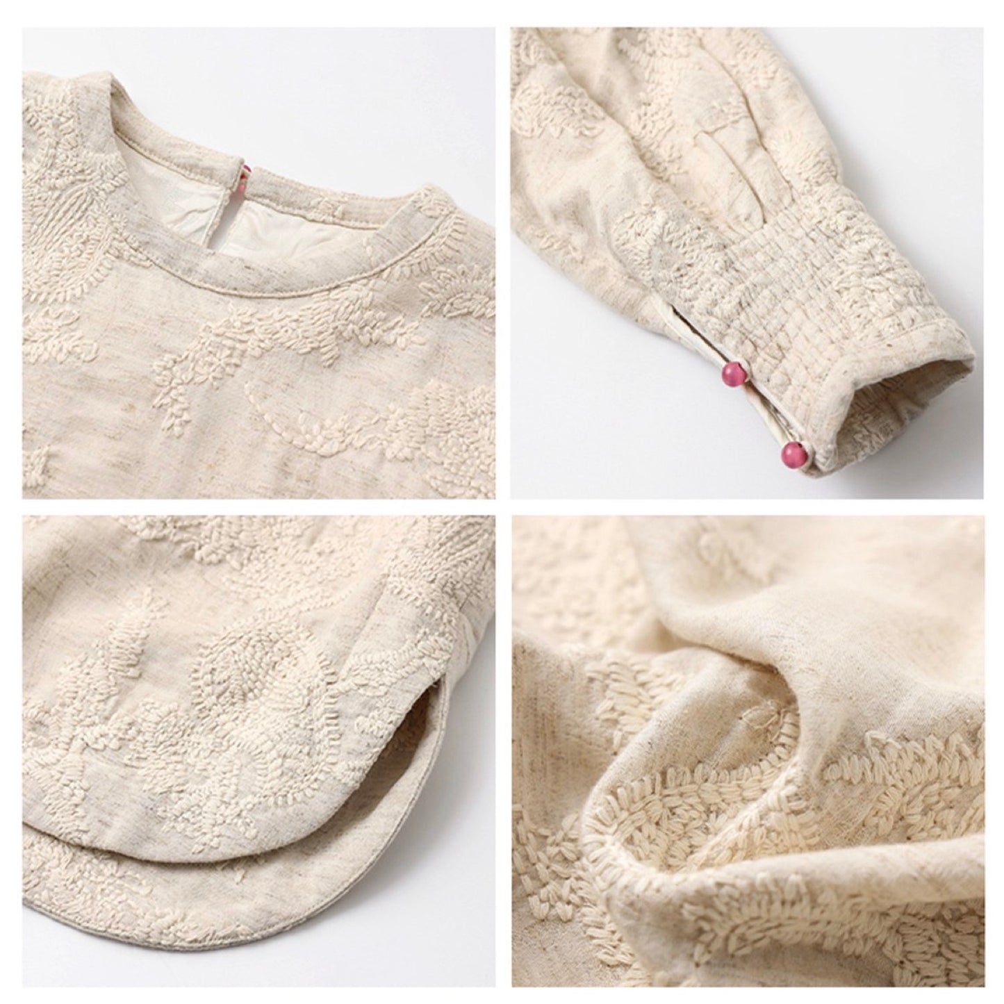 Textured Embroidered Linen-Blend Blouse
