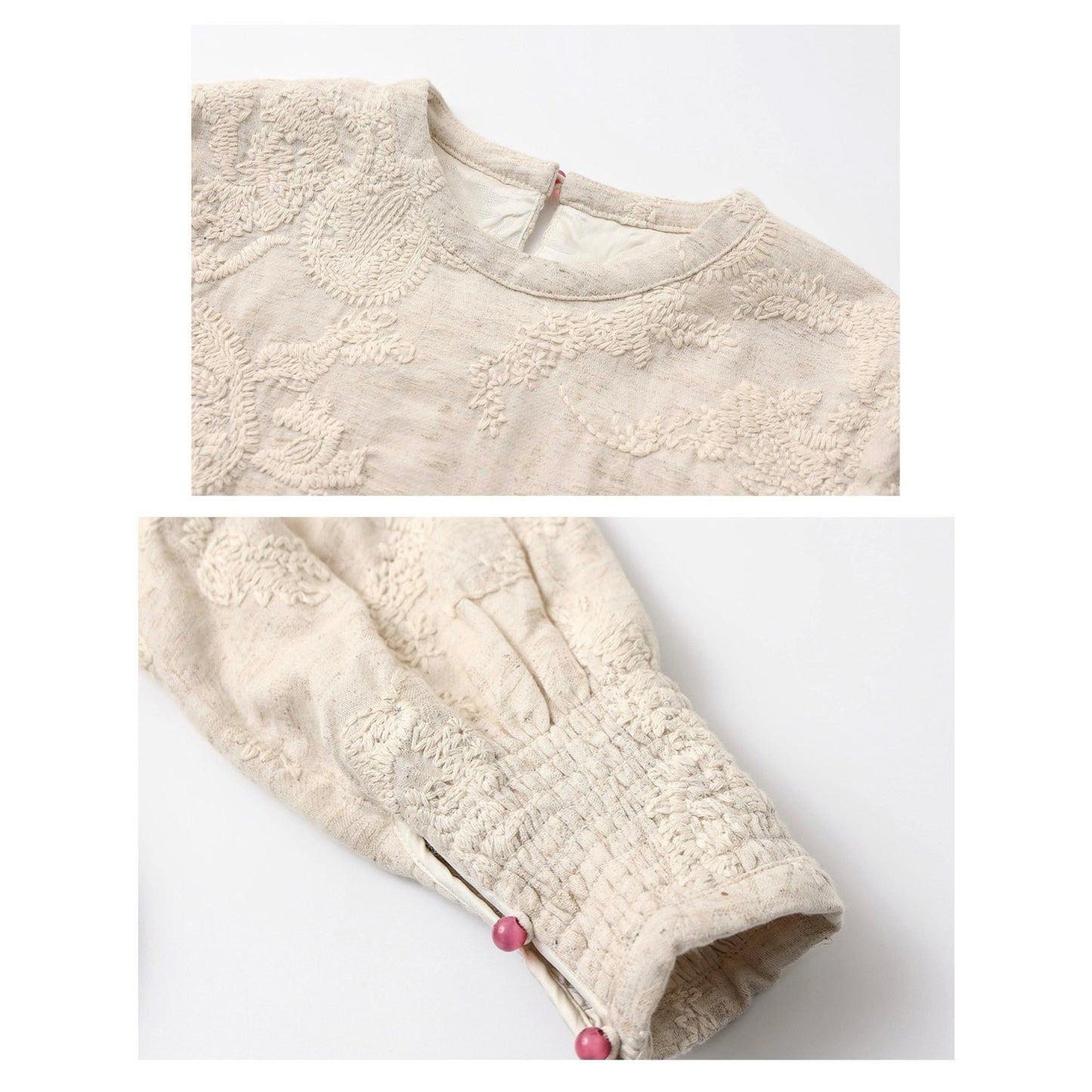 Textured Embroidered Linen-Blend Blouse