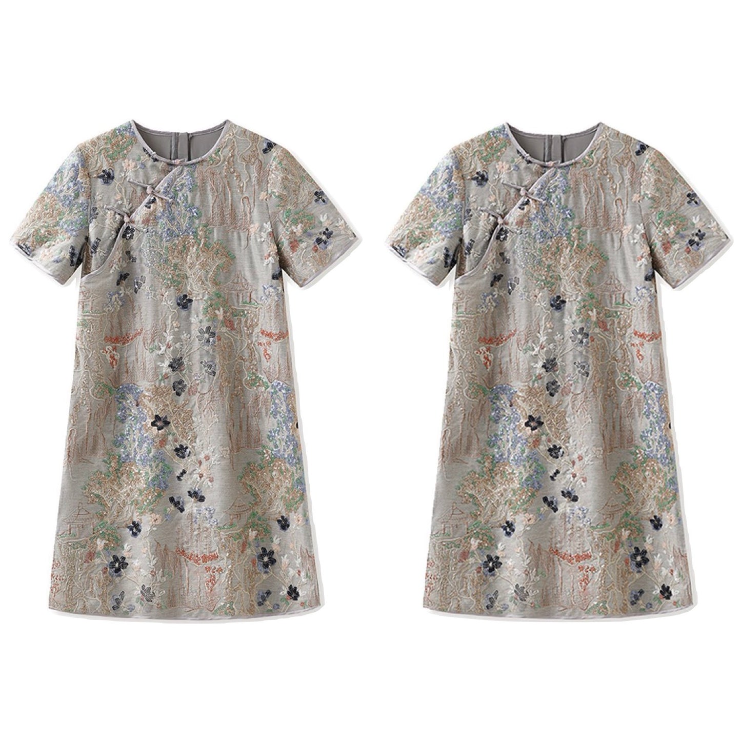 Embroidered Floral Jacquard Romantic Mini Dress