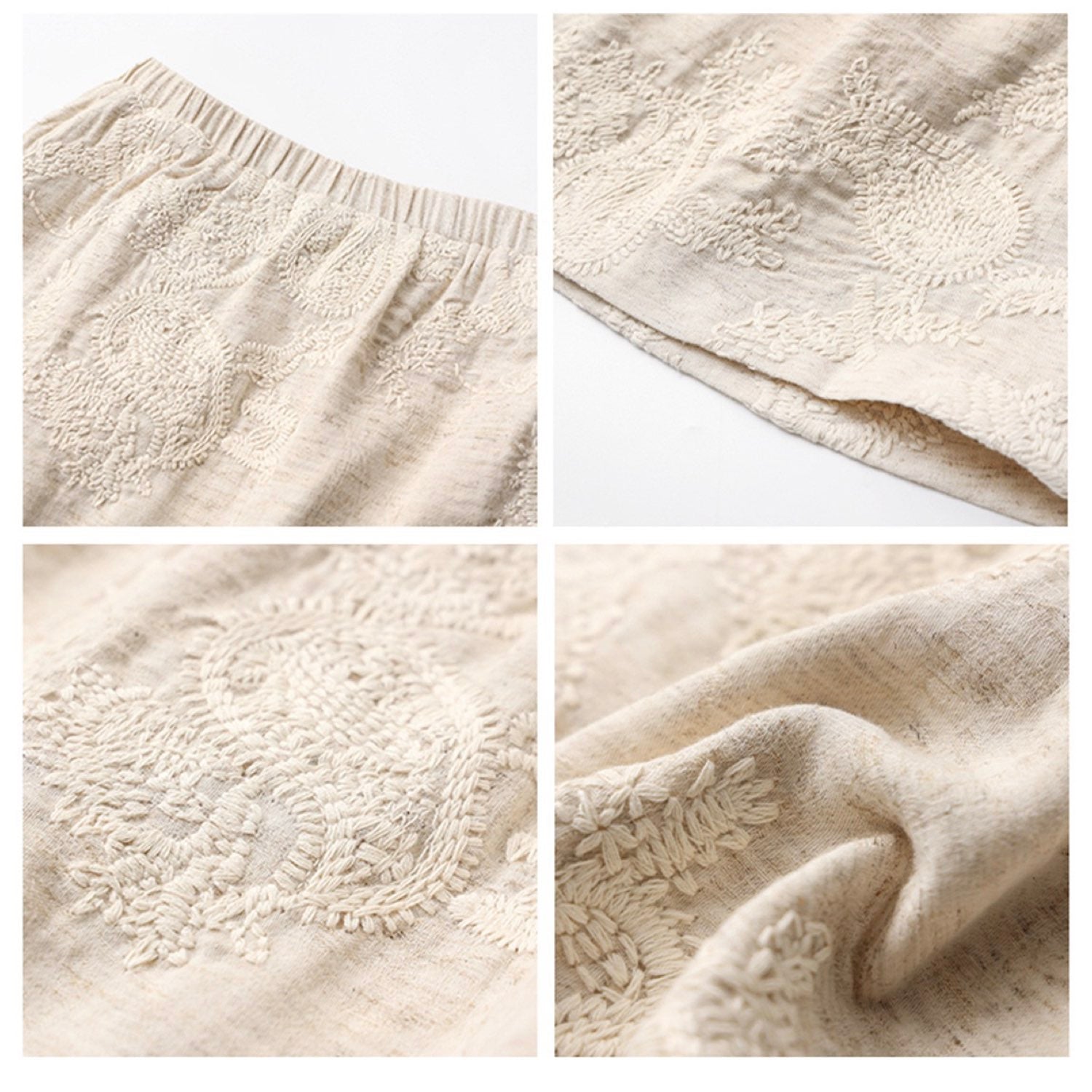 Textured Embroidered Linen-Blend Short Skirt