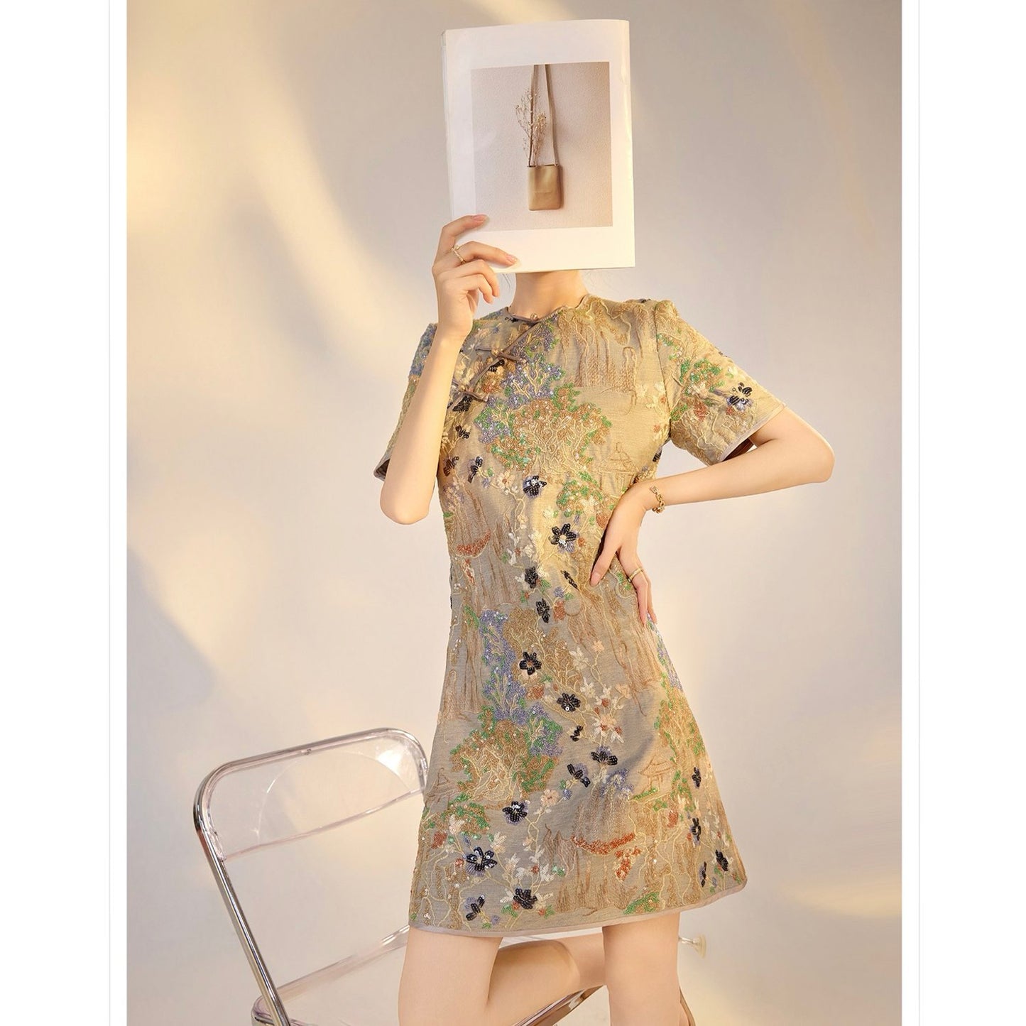 Embroidered Floral Jacquard Romantic Mini Dress