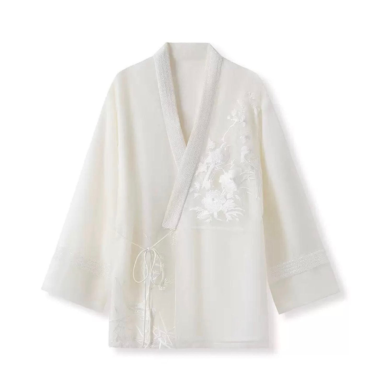 Embroidered Minimal White Floral Cardigan Top