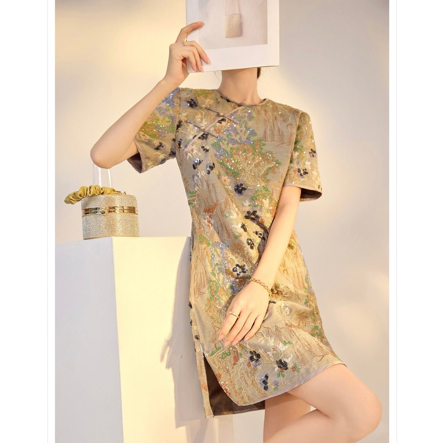 Embroidered Floral Jacquard Romantic Mini Dress