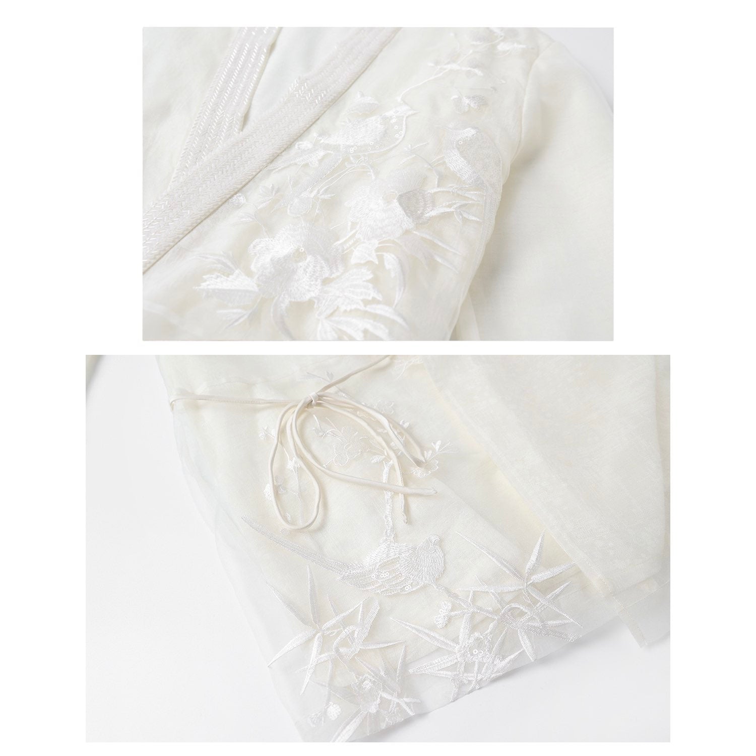 Embroidered Minimal White Floral Cardigan Top