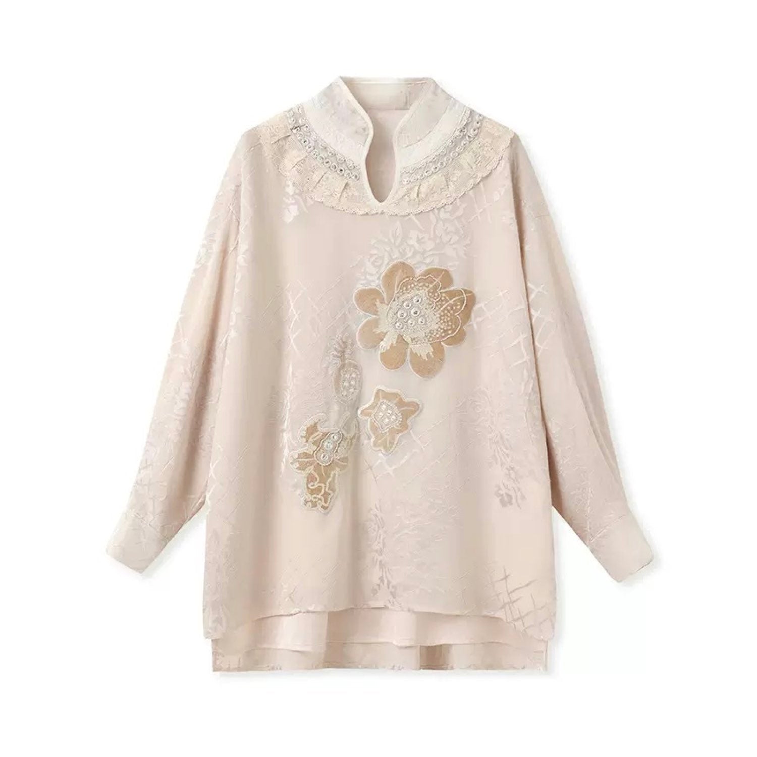 Embroidered Detail Floral Tunic in Champagne Beige