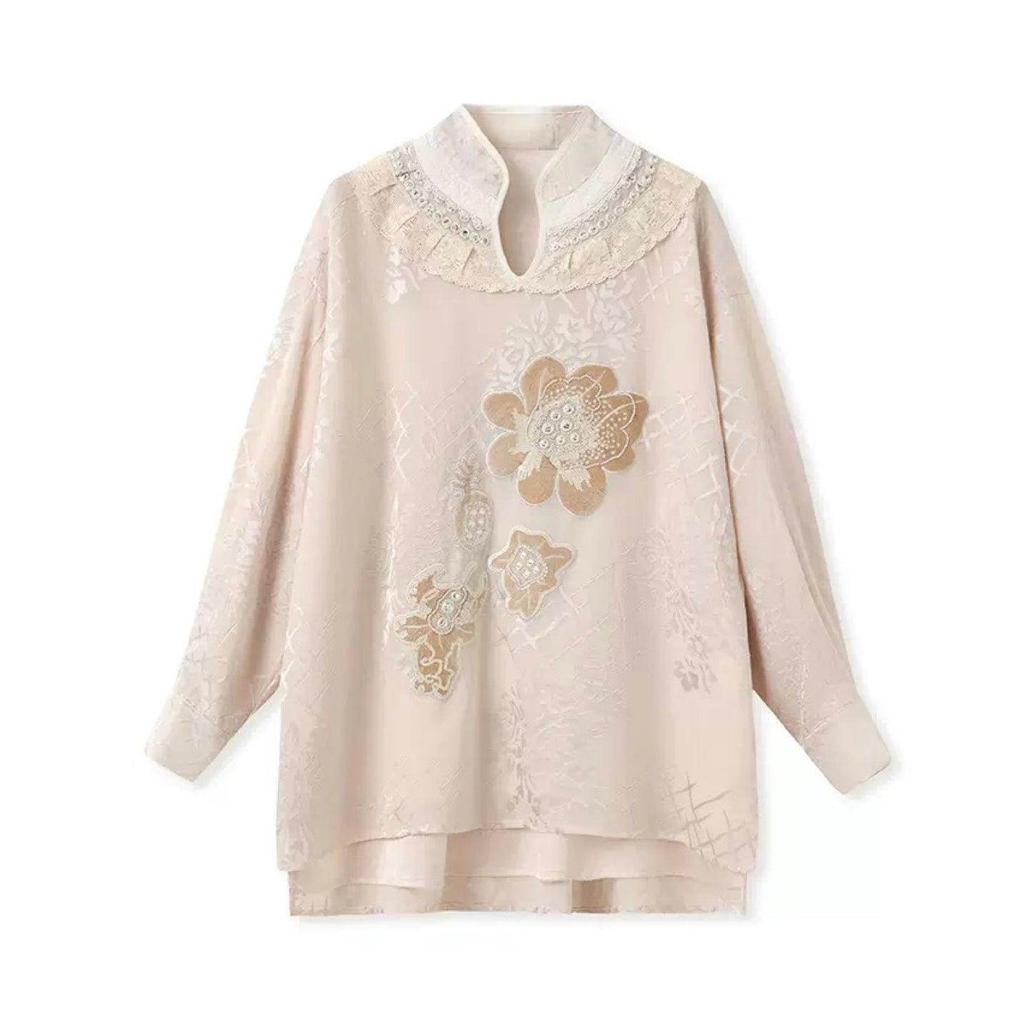 Embroidered Detail Floral Tunic in Champagne Beige