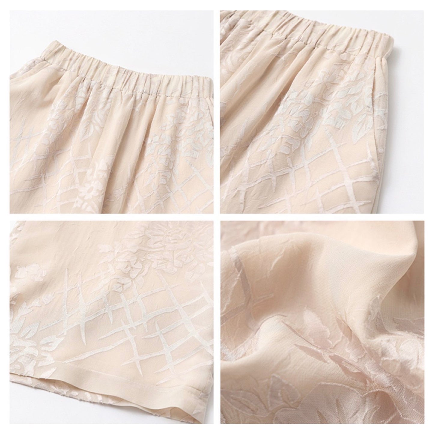Embroidered Detail Floral Pull On Trousers in Champagne Beige