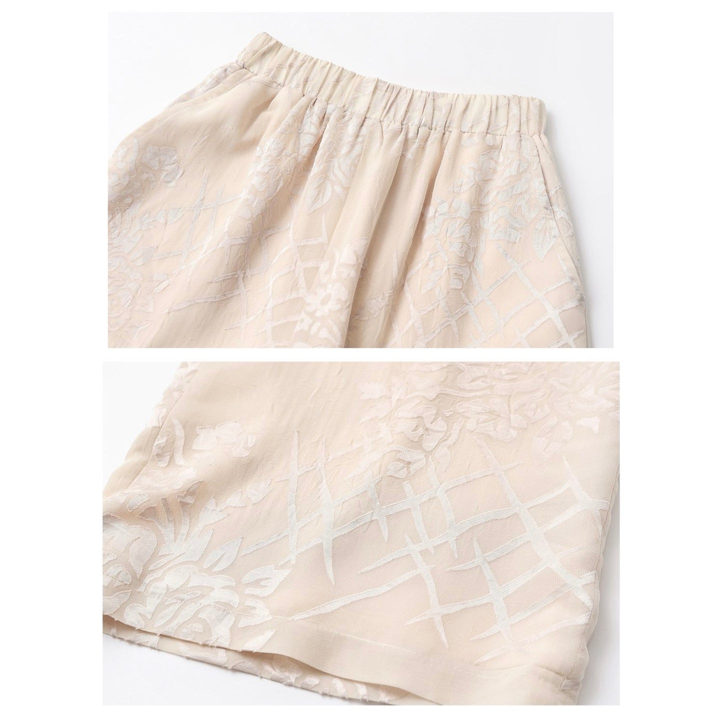 Embroidered Detail Floral Pull On Trousers in Champagne Beige