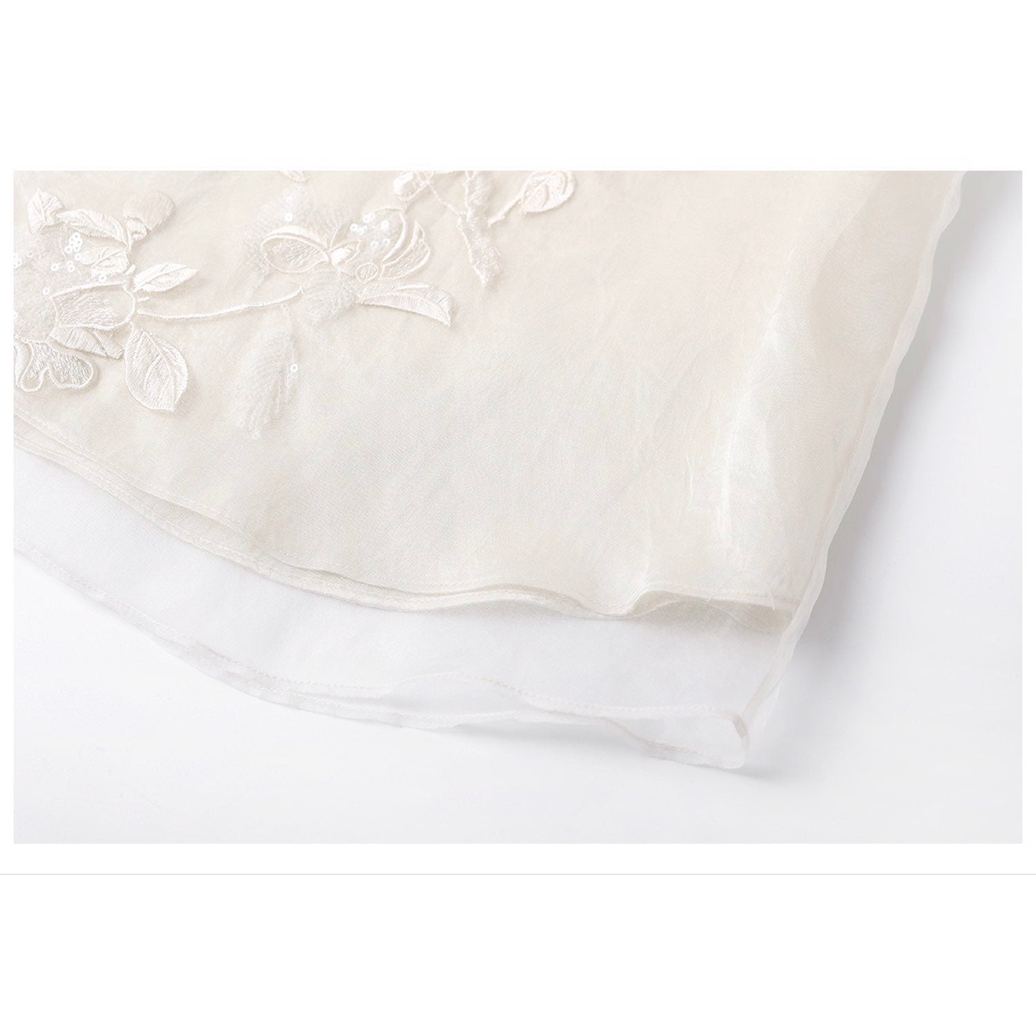 Embroidered White Mulberry Silk Floral Vest