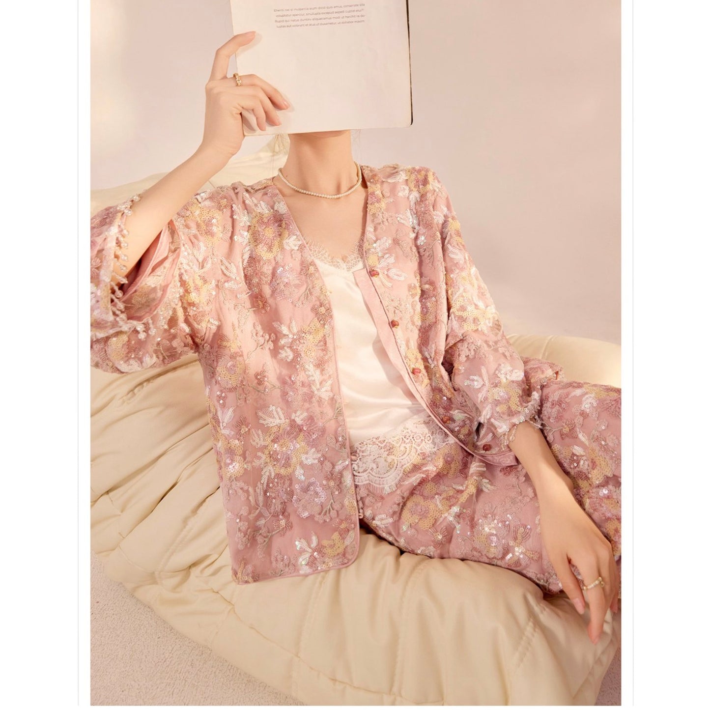 Embroidered Blush Pink Flowers Co Ord Set