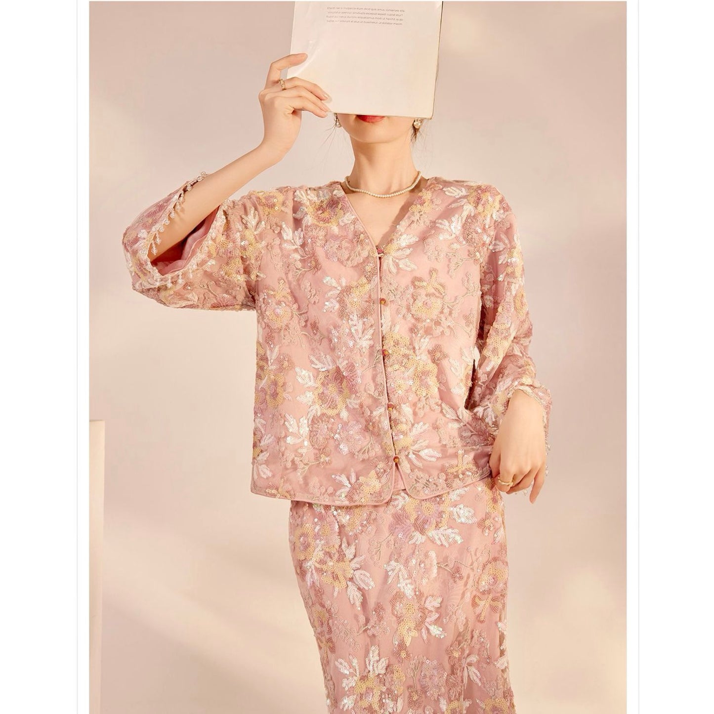Embroidered Blush Pink Flowers Co Ord Set
