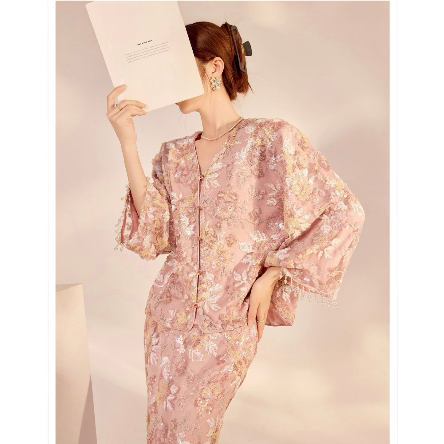 Embroidered Blush Pink Flowers Co Ord Set